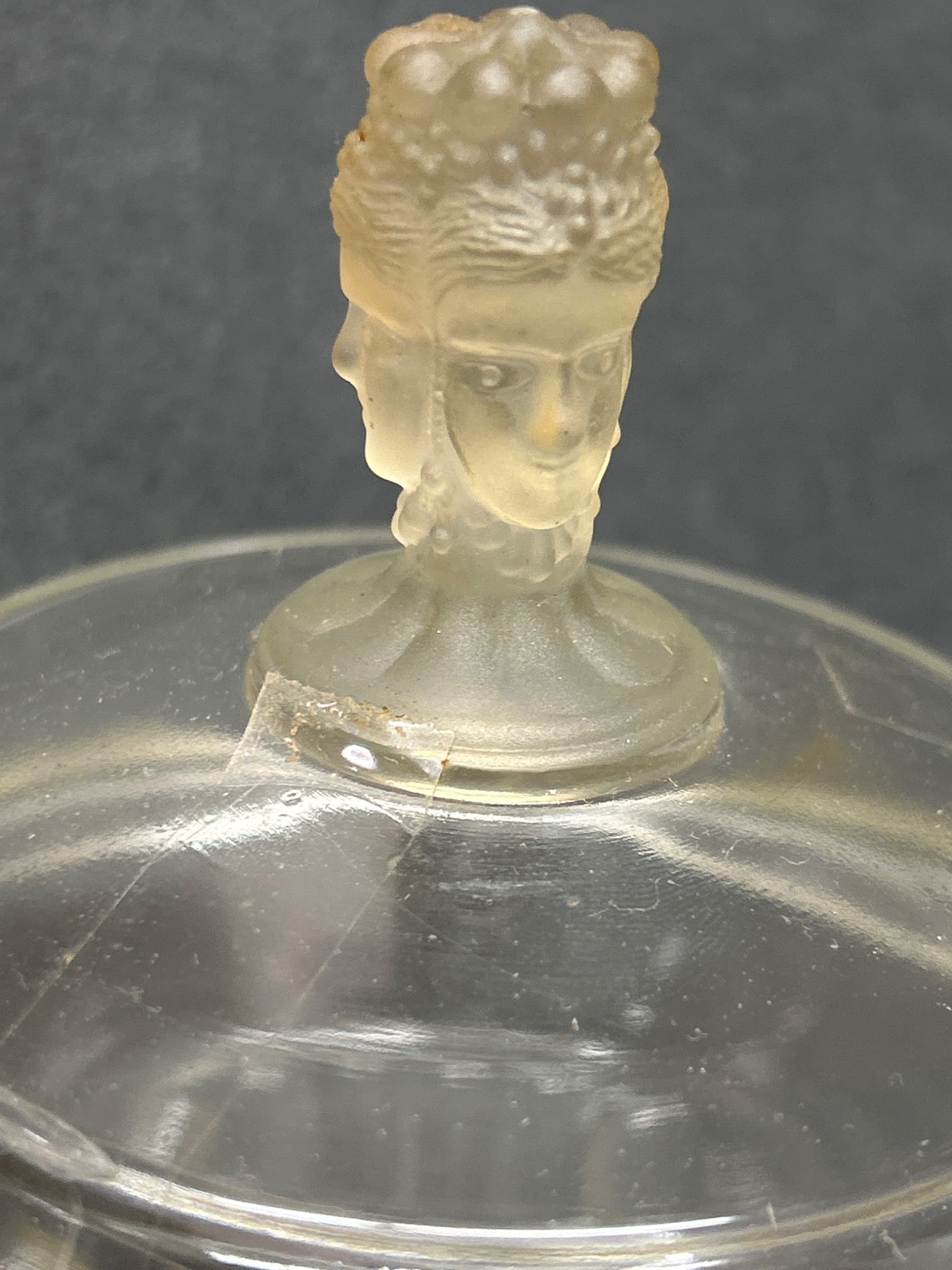 Glass Lidded Bowl with Figural Lid Finial and Crystal Decanter with Stopper - 3