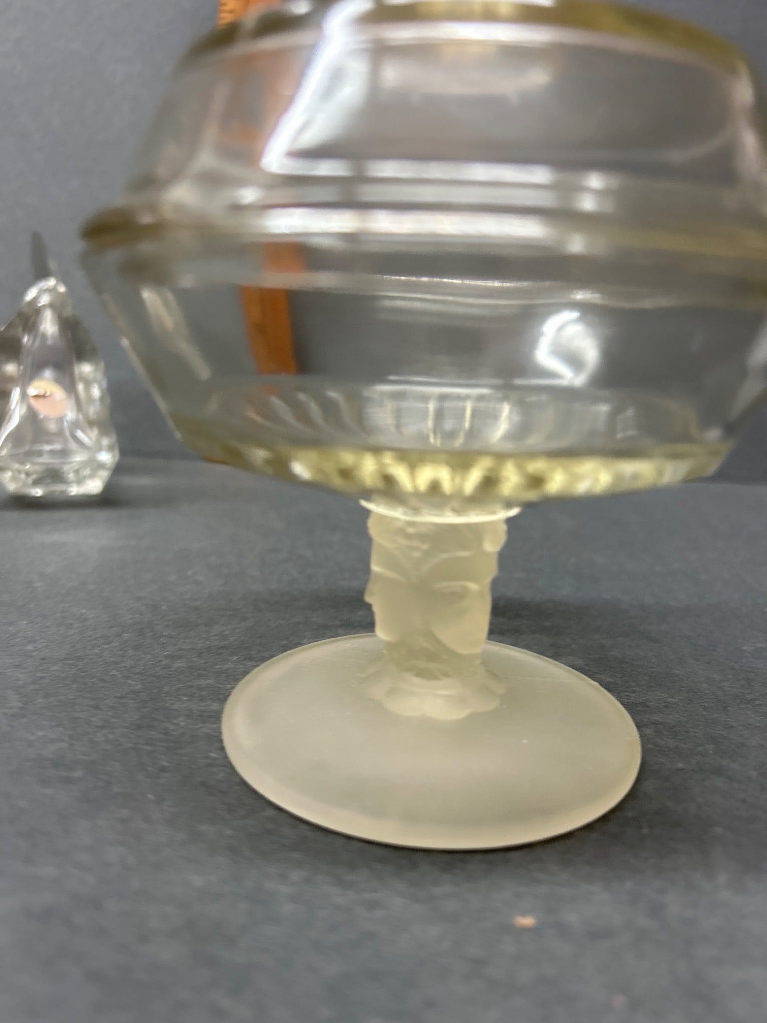 Glass Lidded Bowl with Figural Lid Finial and Crystal Decanter with Stopper - 4