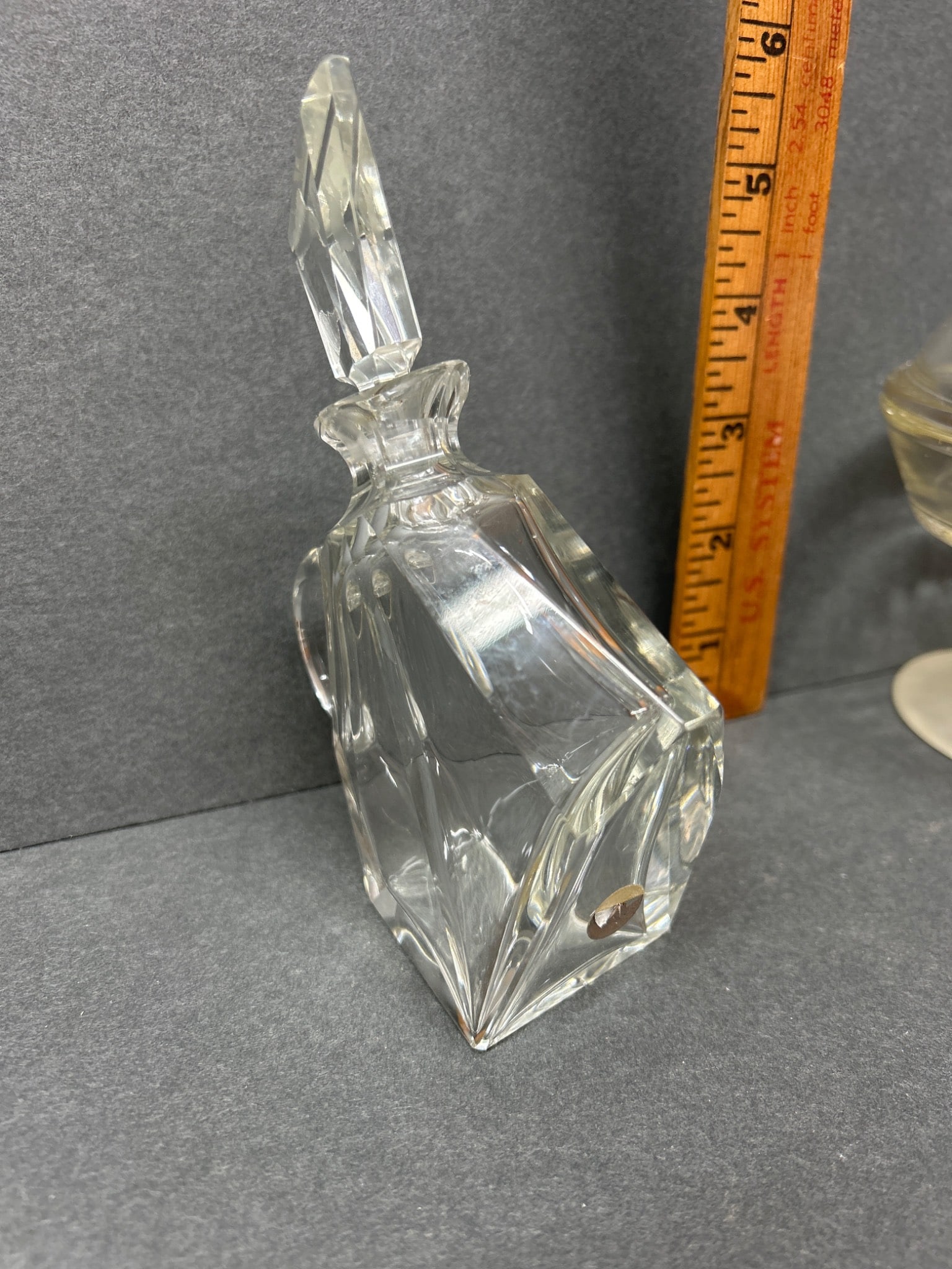 Glass Lidded Bowl with Figural Lid Finial and Crystal Decanter with Stopper - 6