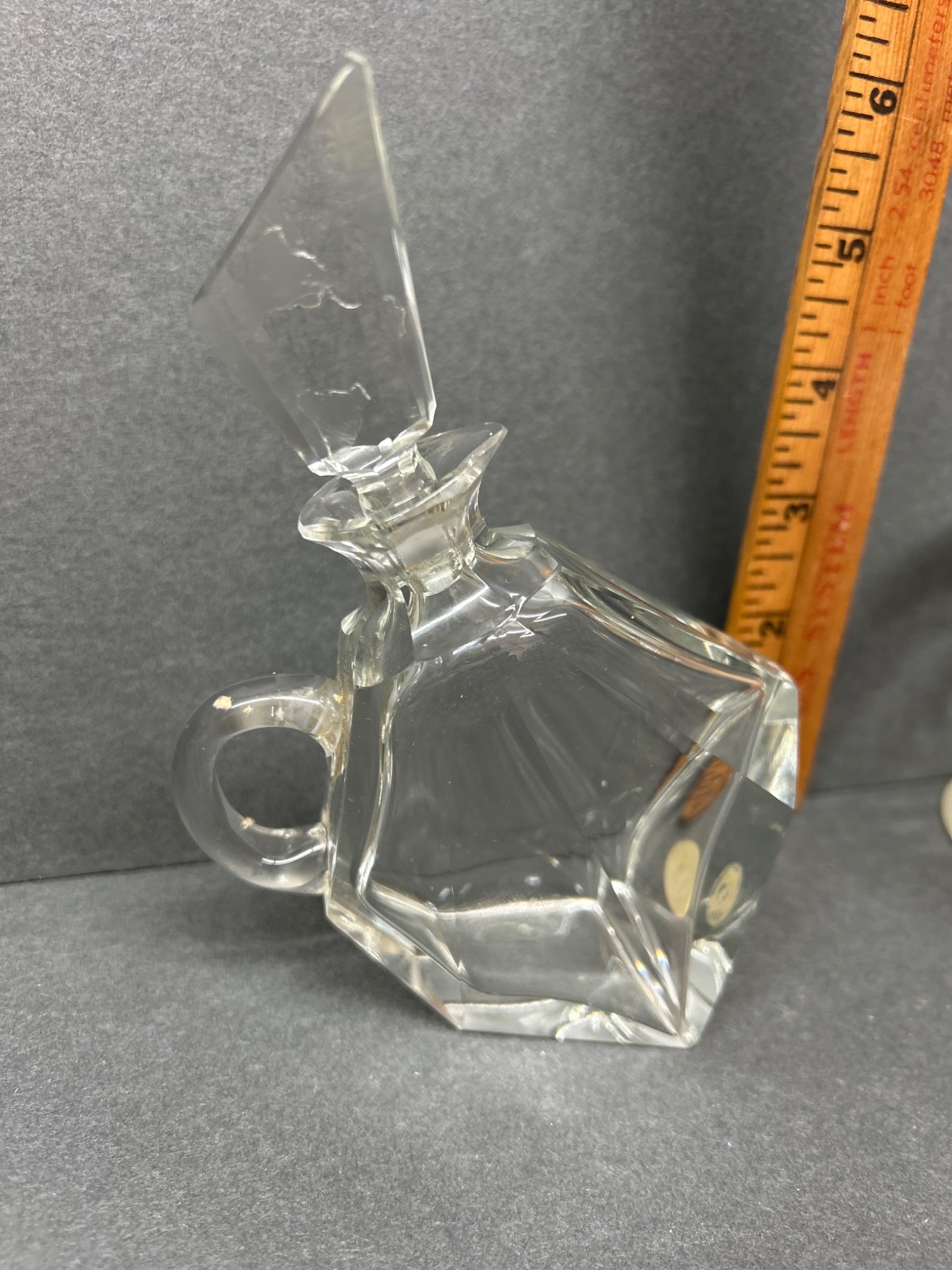 Glass Lidded Bowl with Figural Lid Finial and Crystal Decanter with Stopper - 7