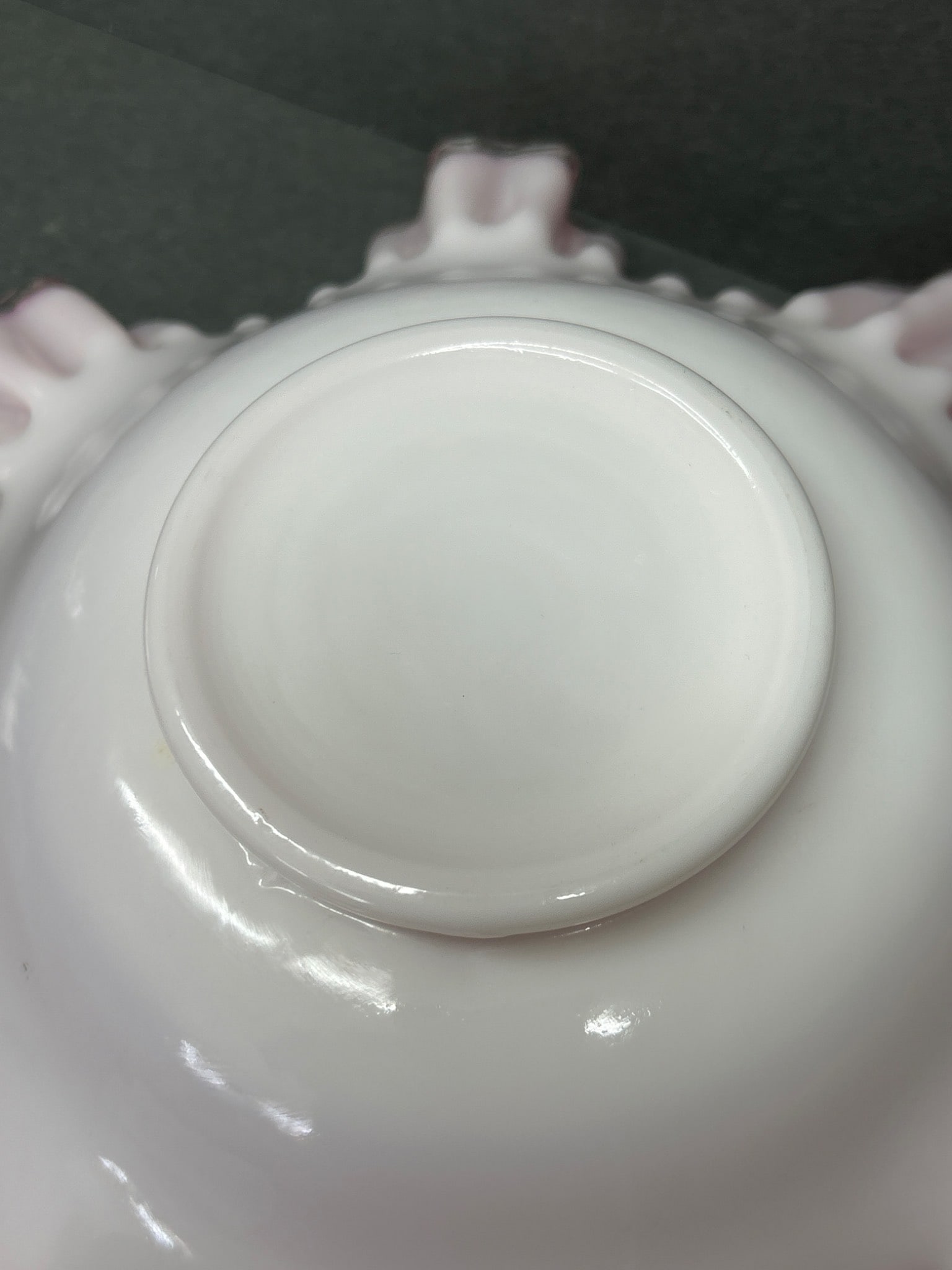 Pink and White Ruffled Glass Bowl with Clear Edging - 5