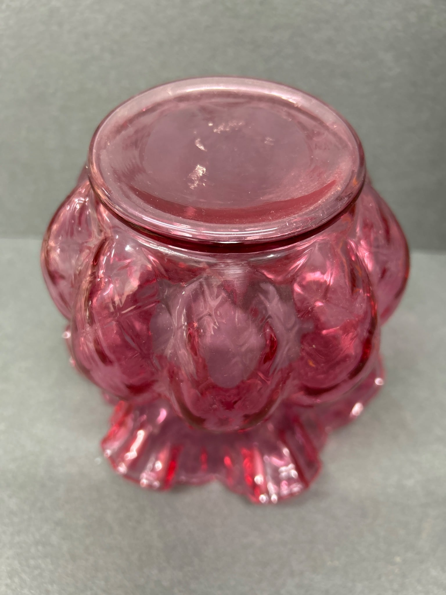 Glass Vase With Pink Ruffled Rim and Embossed Design - 5