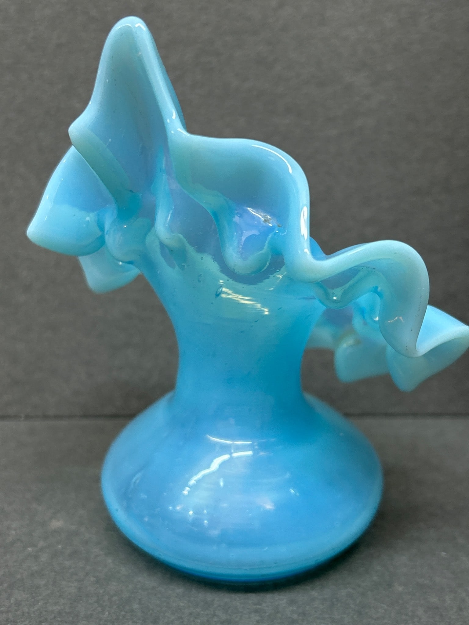 Blue Glass Vase With Ruffled Edges - Approximately 5 Inches Tall - 3