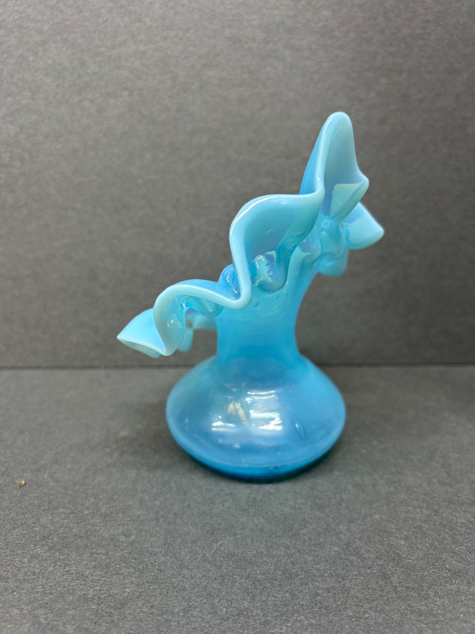 Blue Glass Vase With Ruffled Edges - Approximately 5 Inches Tall - 4