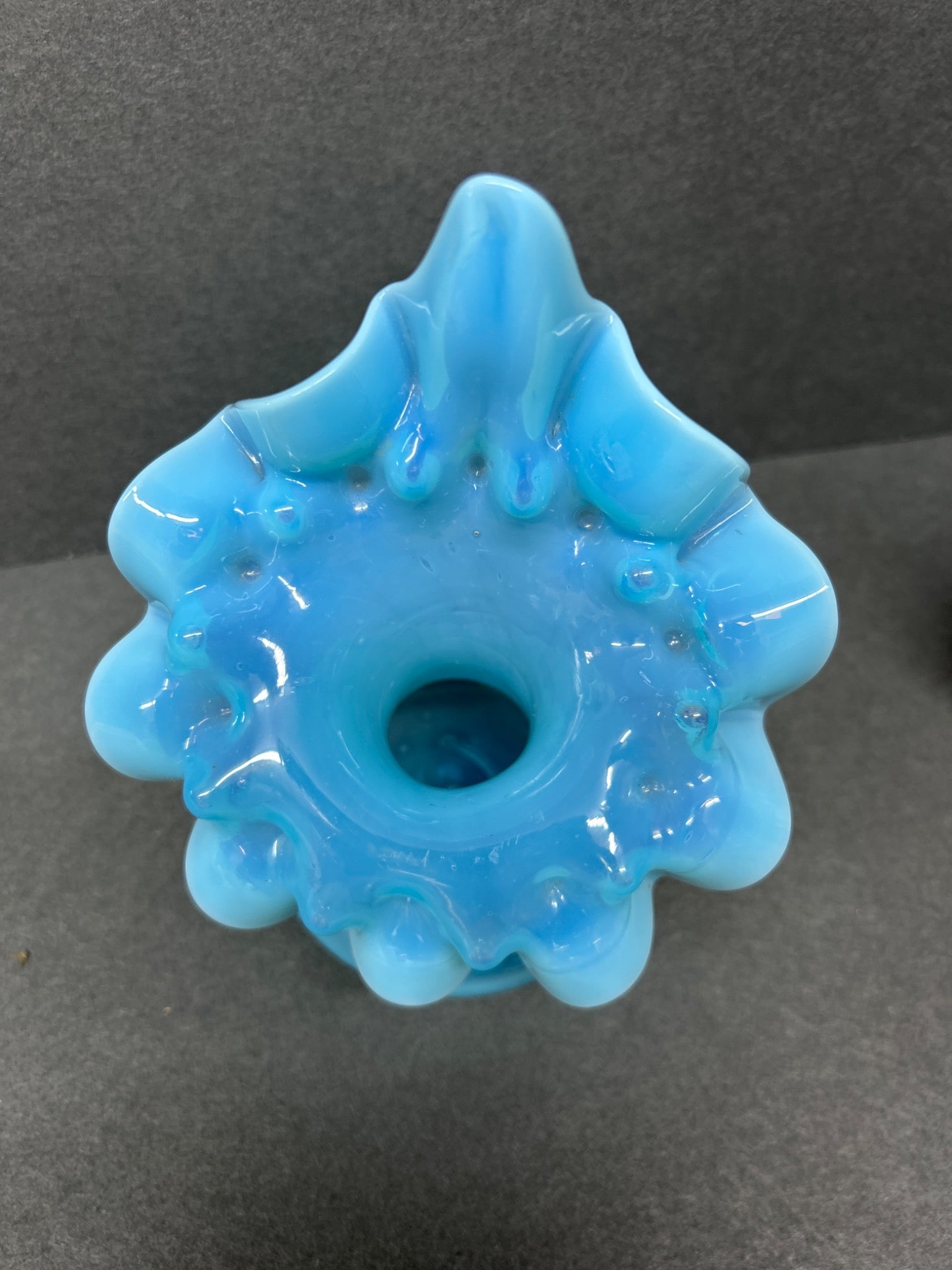 Blue Glass Vase With Ruffled Edges - Approximately 5 Inches Tall - 5