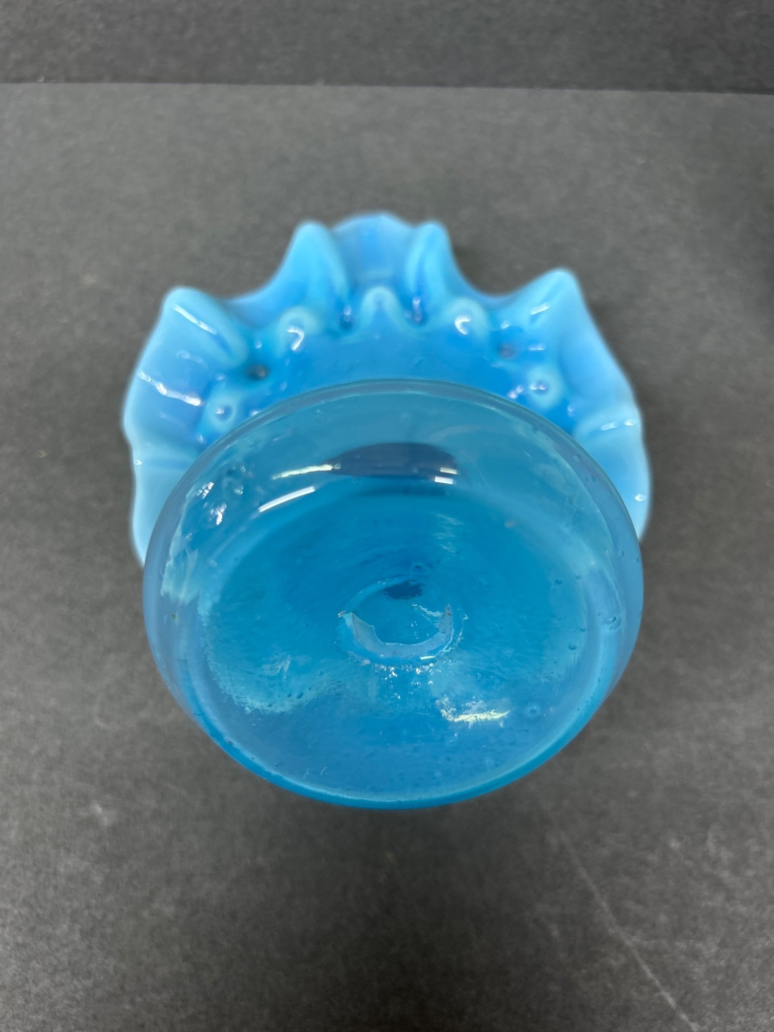Blue Glass Vase With Ruffled Edges - Approximately 5 Inches Tall - 6