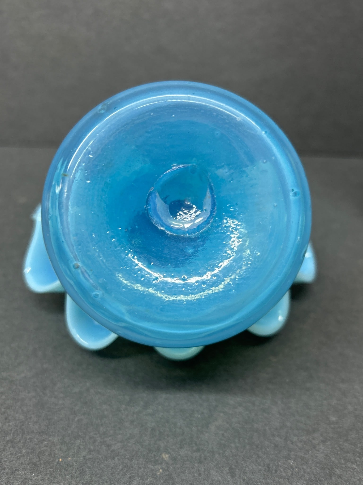 Blue Glass Vase With Ruffled Edges - Approximately 5 Inches Tall - 7