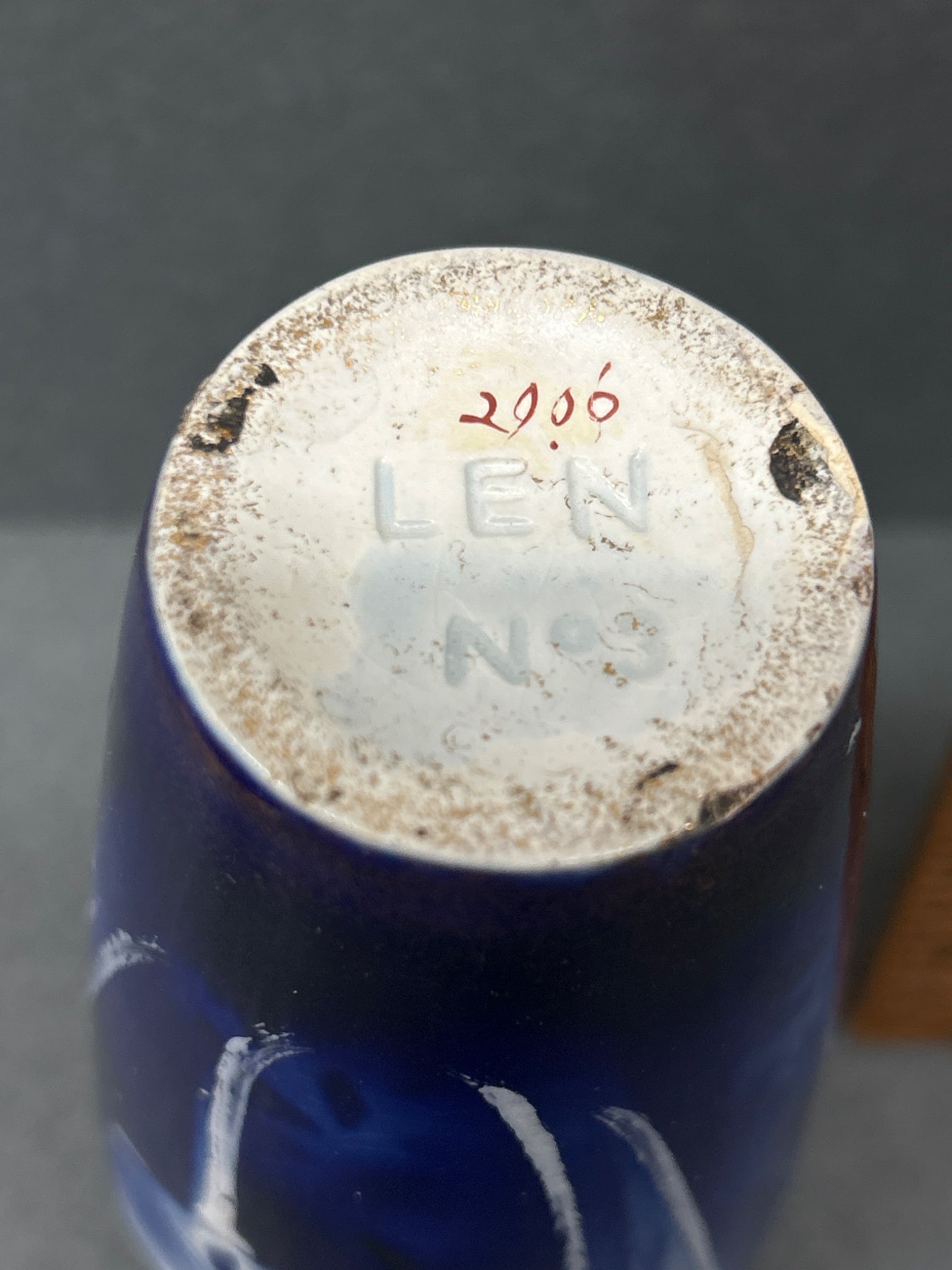 Cobalt Blue Handcrafted Vase with Floral Design, Marked LEN No. 2906 - 6