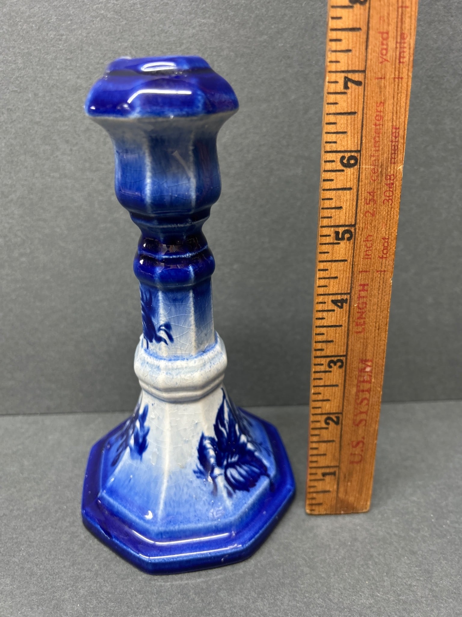 Blue And White Ceramic Candlestick With Crown Marking - 2
