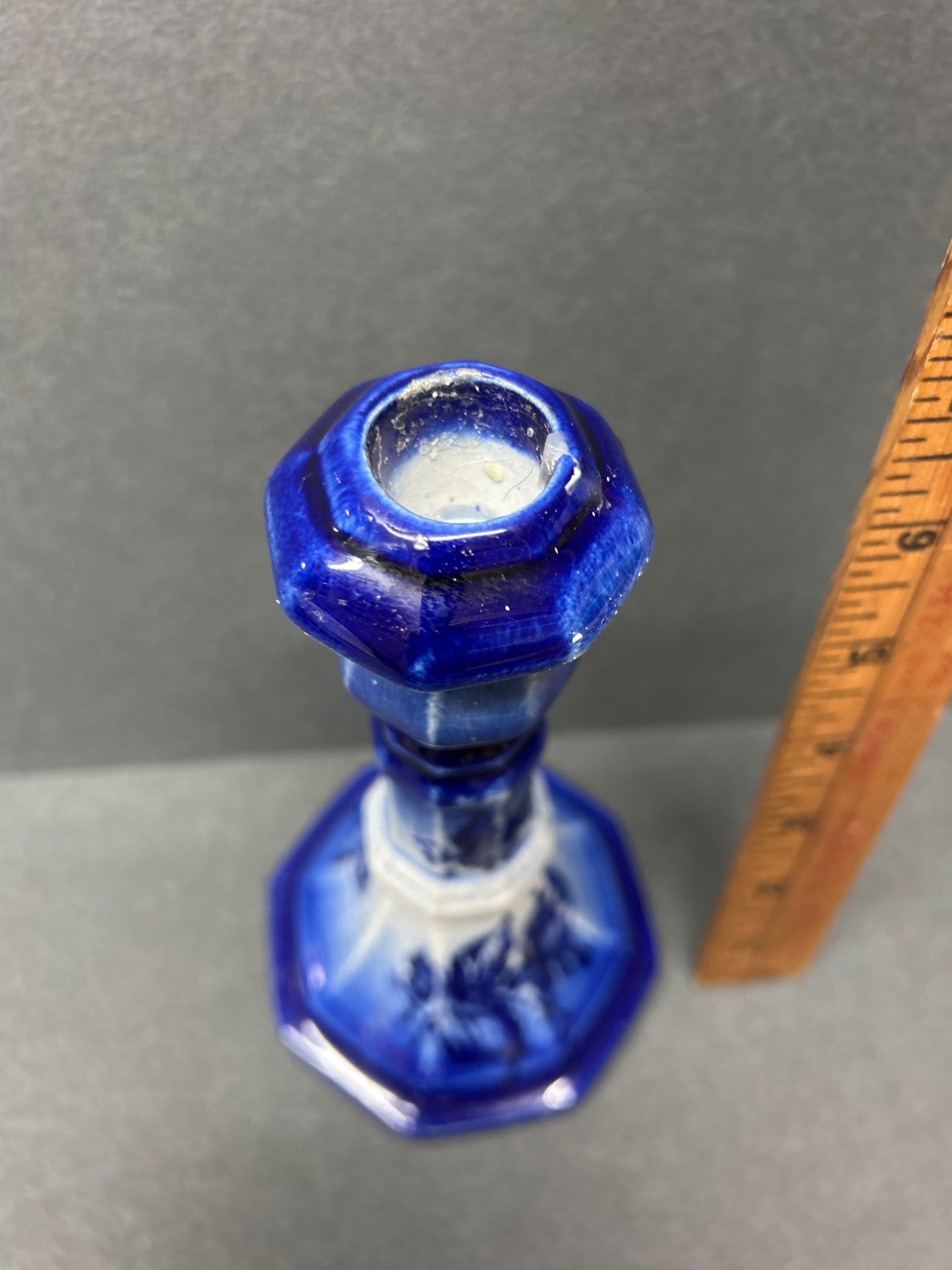 Blue And White Ceramic Candlestick With Crown Marking - 4