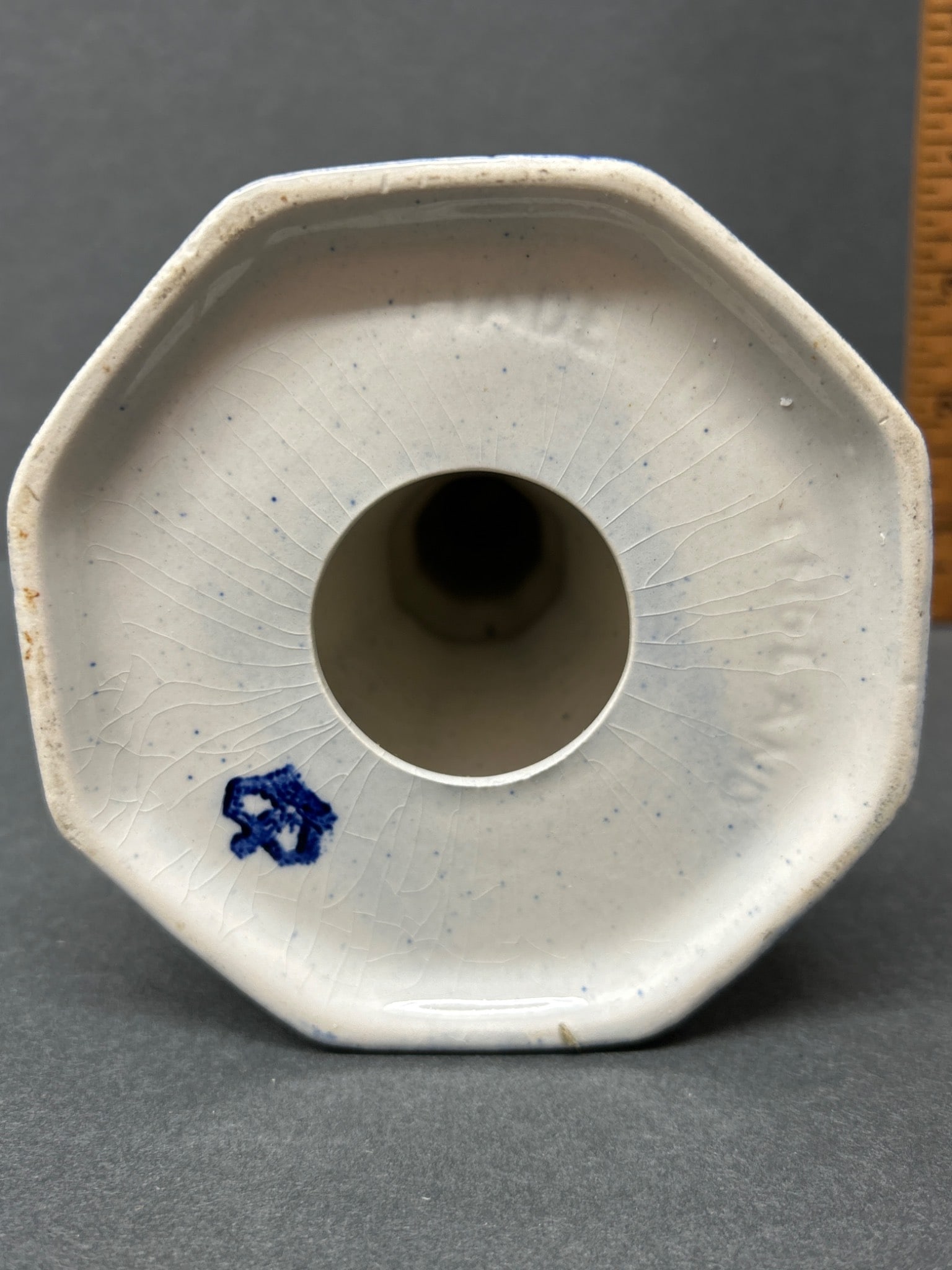 Blue And White Ceramic Candlestick With Crown Marking - 5