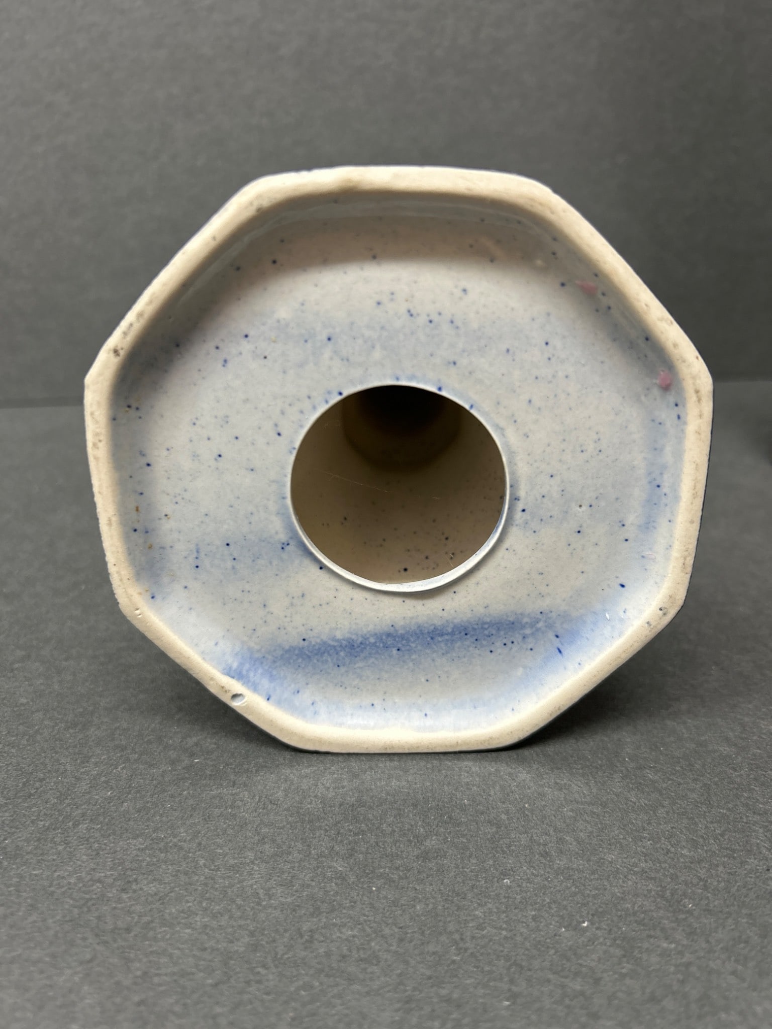 Blue Ceramic Candlestick With Octagonal Base and Floral Motif - 5