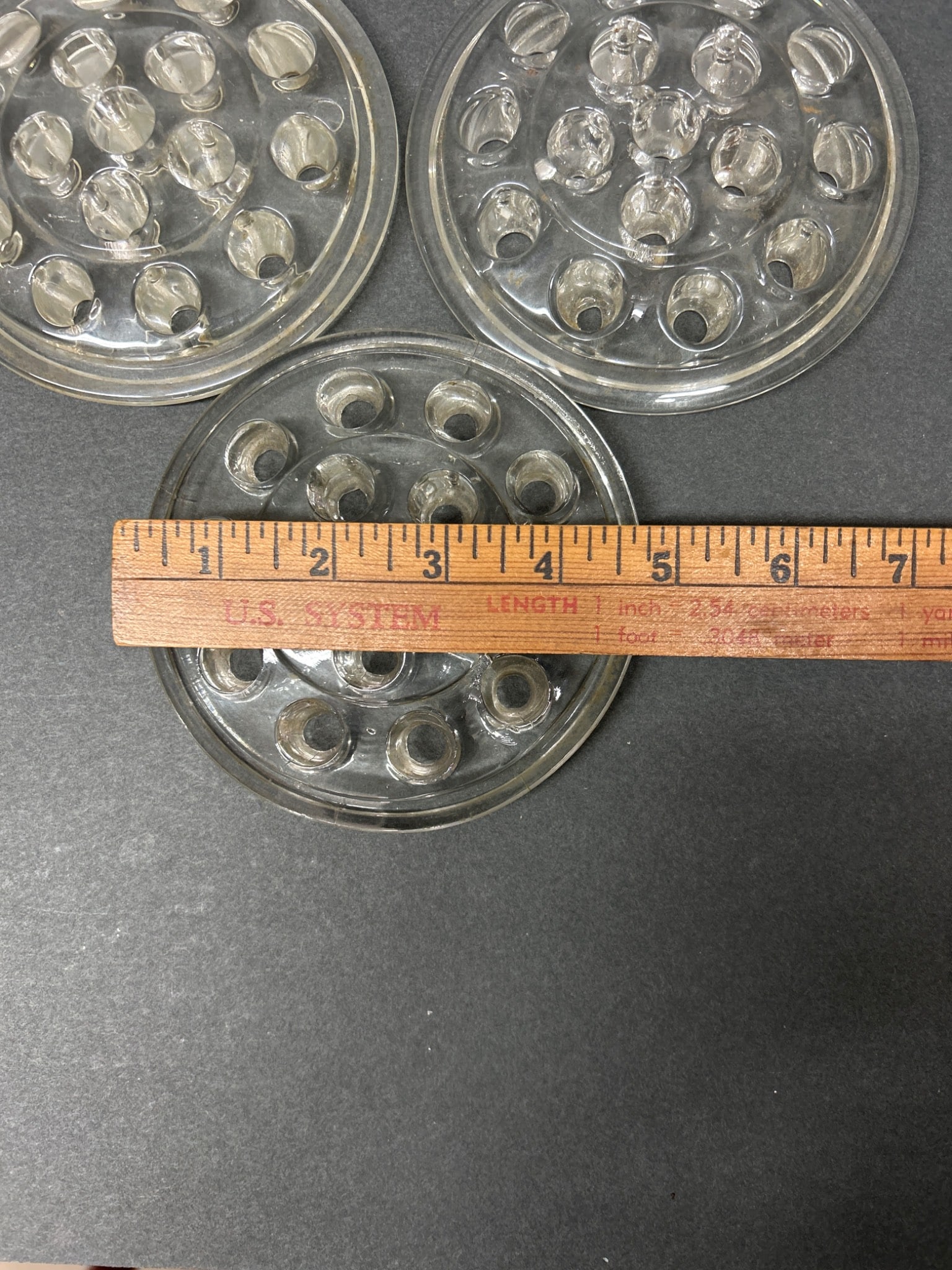 Three Clear Glass Flower Frogs, 11-Hole and 16-Hole Designs - 3