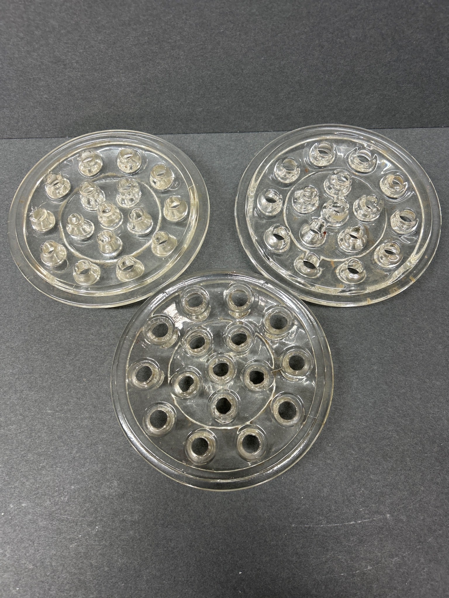 Three Clear Glass Flower Frogs, 11-Hole and 16-Hole Designs - 4