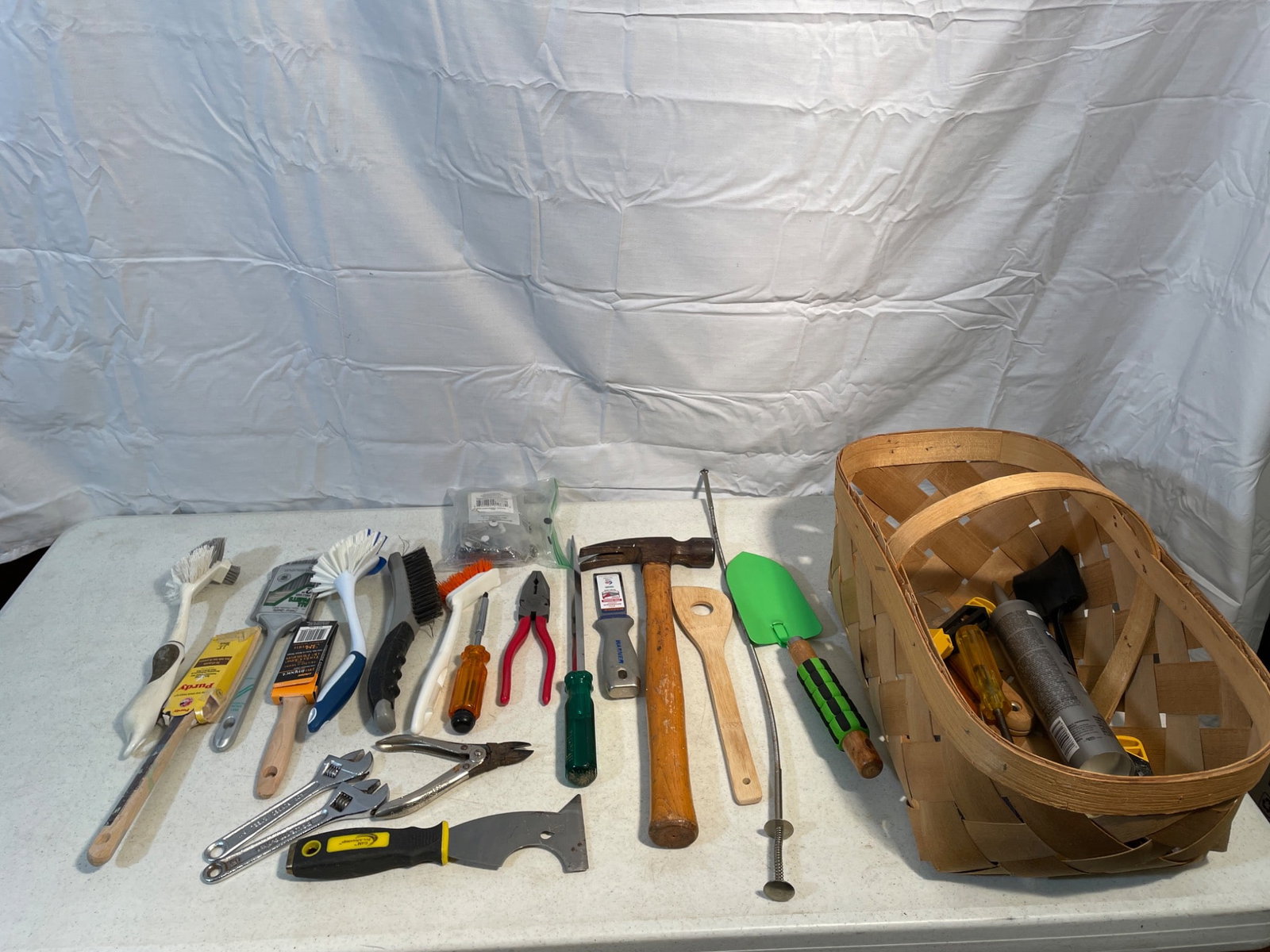 Tool Lot With Hand Tools, Brushes, and Basket (1 of 4)