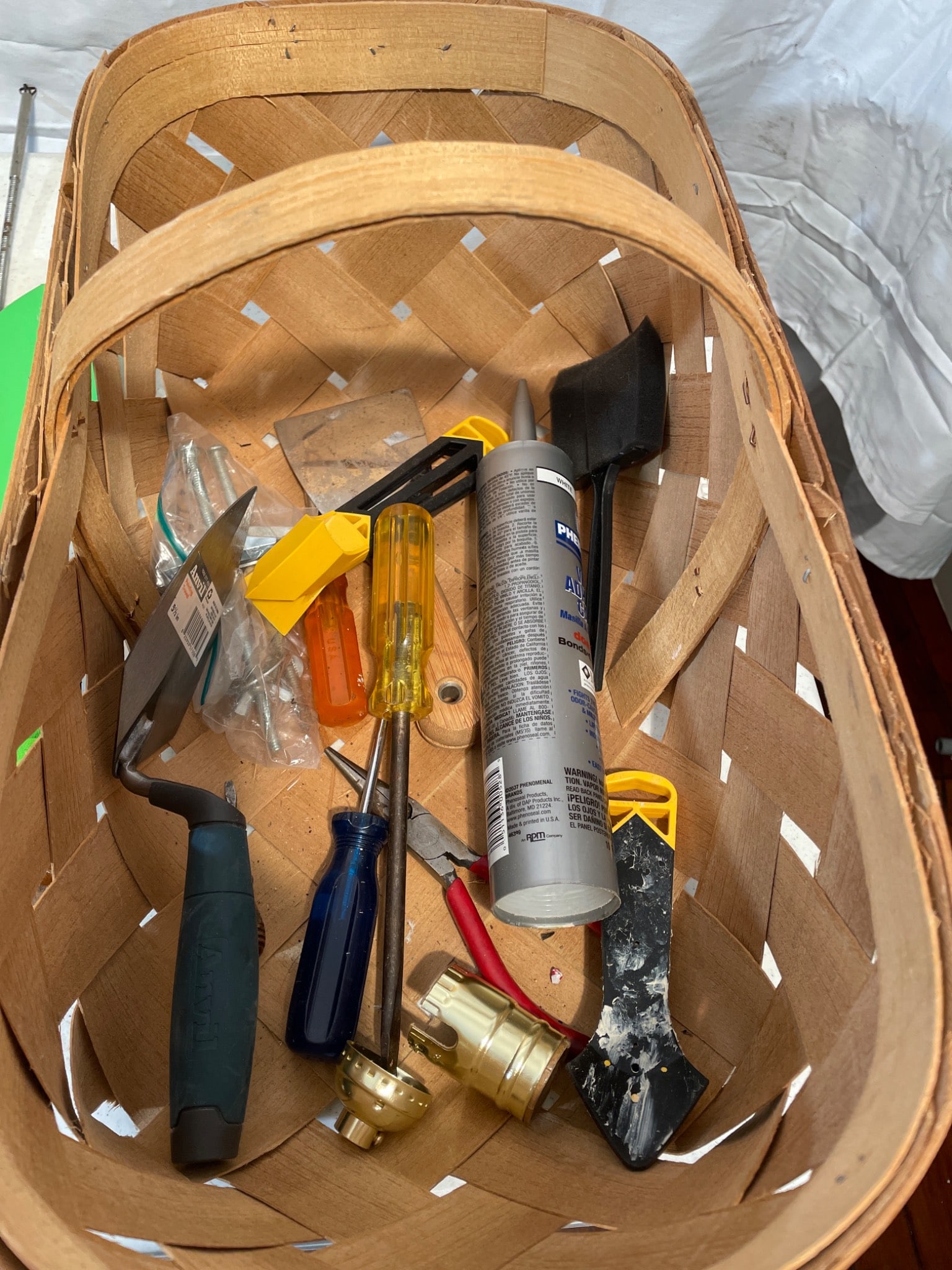 Tool Lot With Hand Tools, Brushes, and Basket - 2