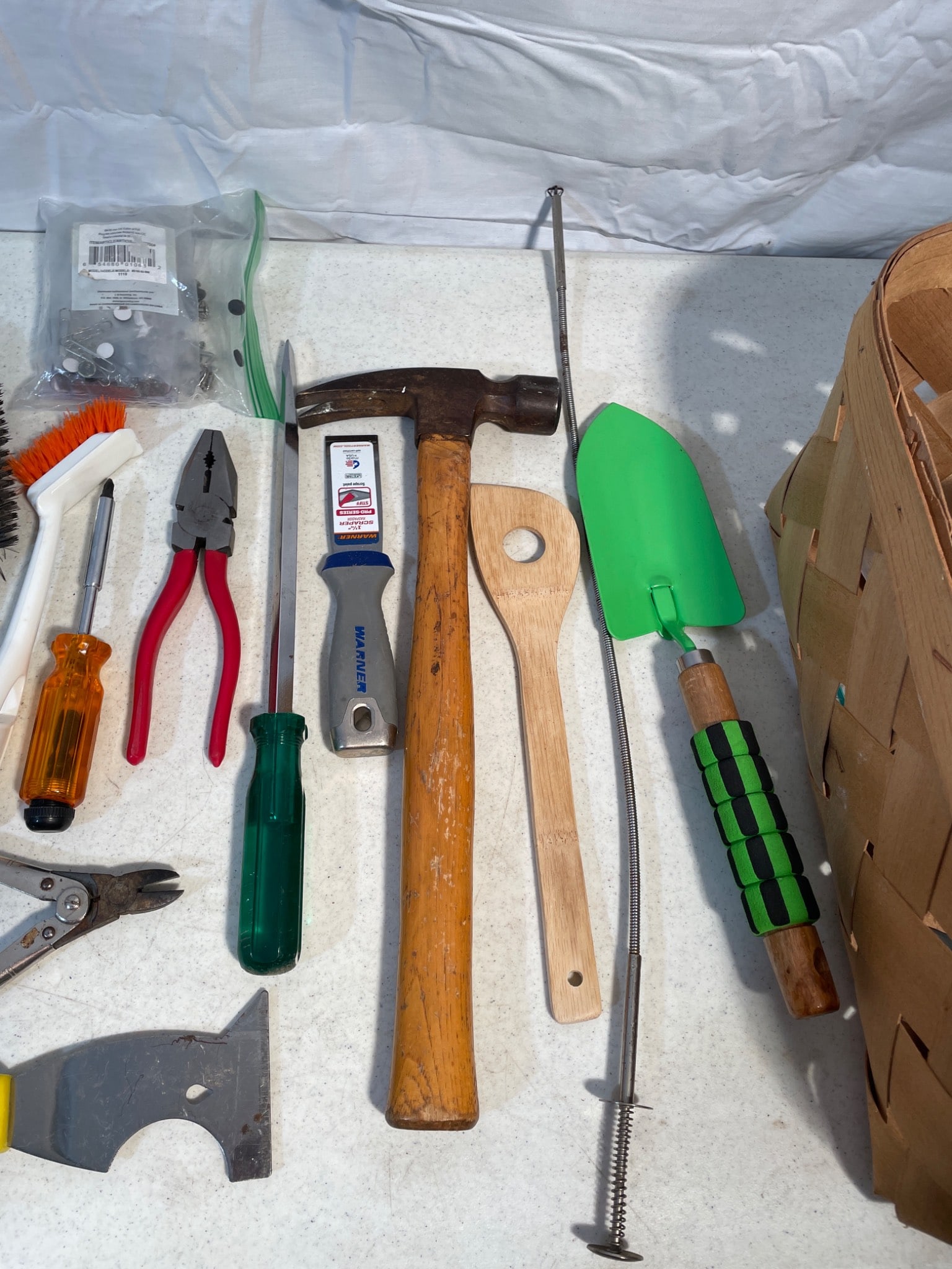 Tool Lot With Hand Tools, Brushes, and Basket - 3