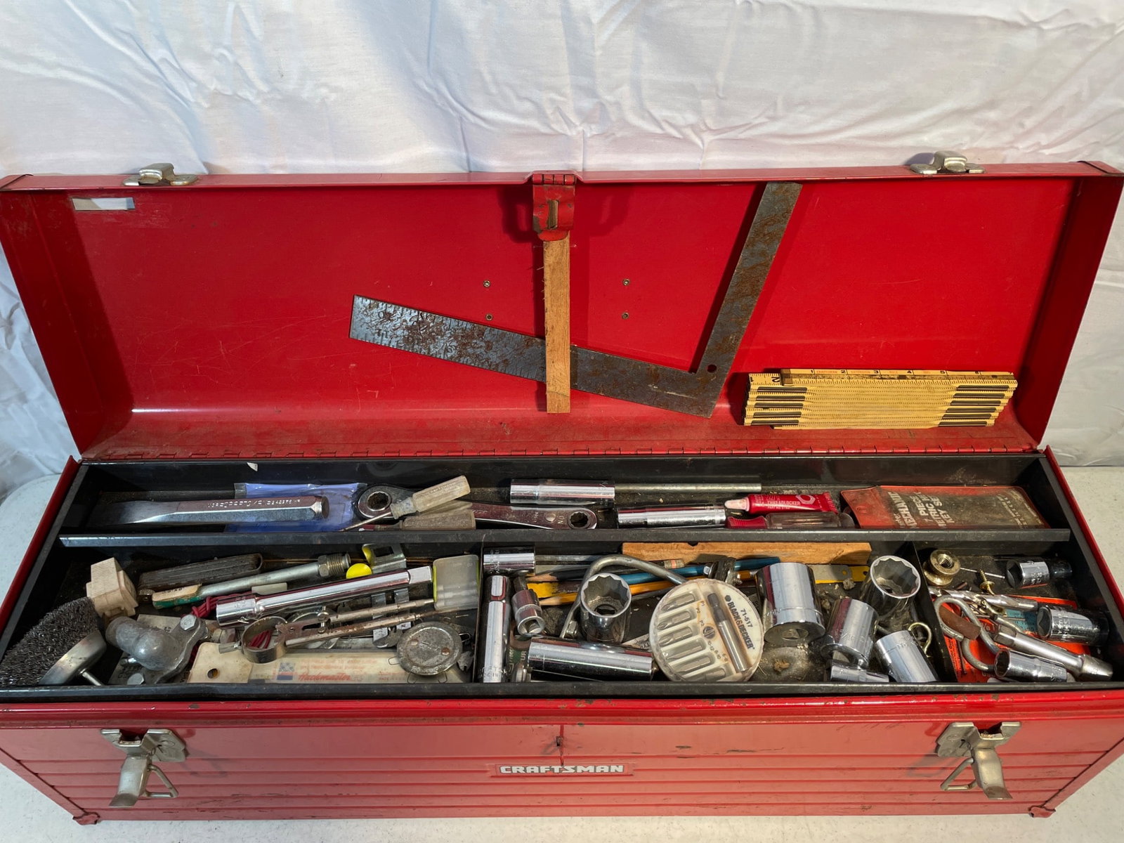 Craftsman Red Metal Toolbox with Assorted Tools - 2