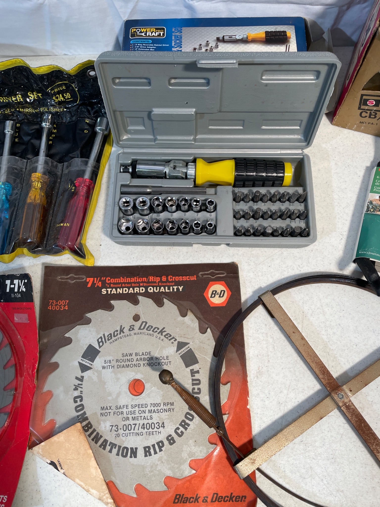 Hand Tools, Circular Saw Blades, Bike Hooks, and Signal CB Horn - 3