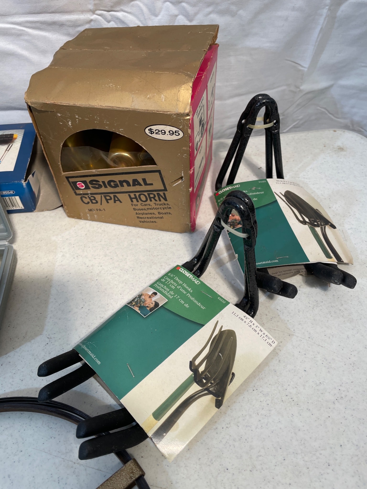 Hand Tools, Circular Saw Blades, Bike Hooks, and Signal CB Horn - 4