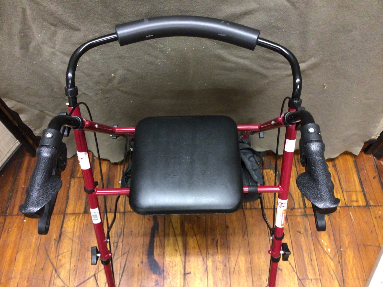 Red Four-Wheel Rolling Walker With Seat and Storage Bag - 2