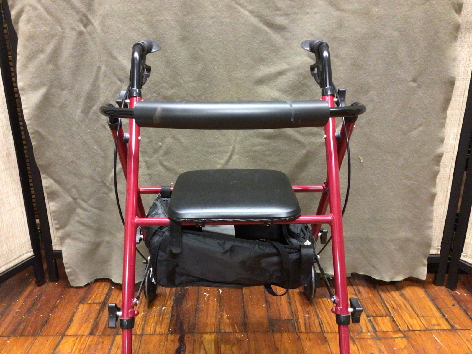 Red Four-Wheel Rolling Walker With Seat and Storage Bag - 3