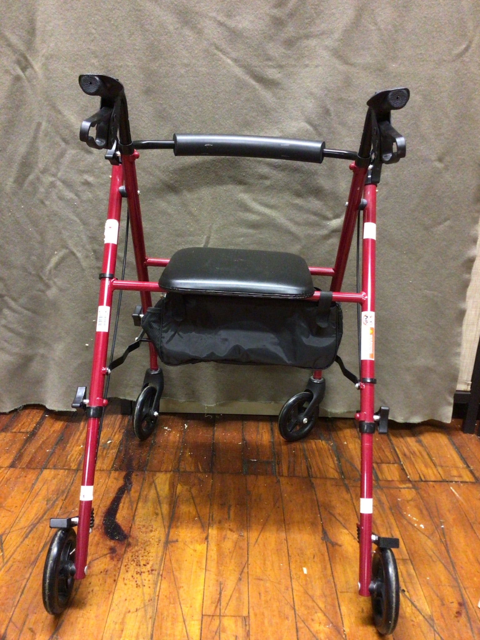Red Four-Wheel Rolling Walker With Seat and Storage Bag - 4