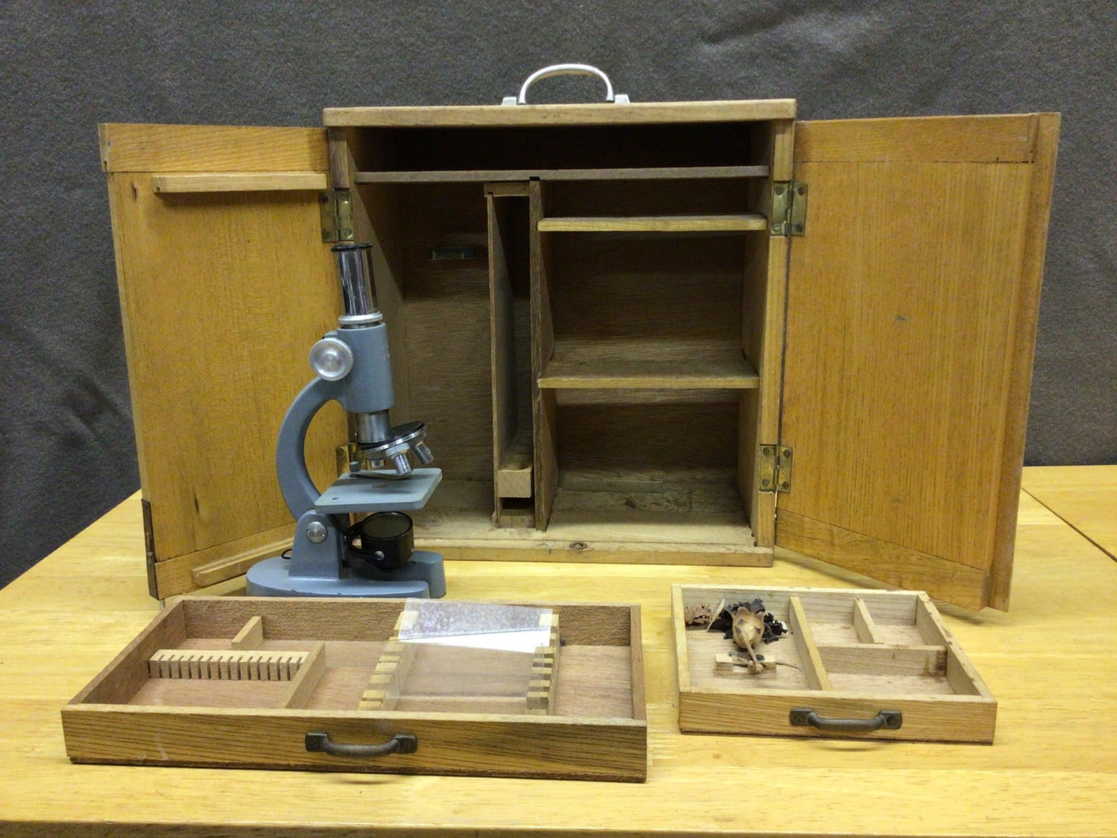 Wooden Carrying Case with Microscope and Accessories - 3