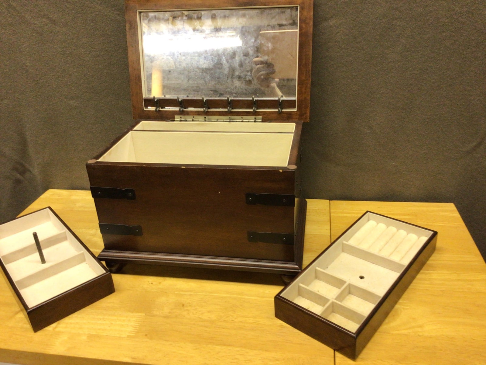 Wooden Jewelry Organizer With Mirror and Multiple Compartments - 4