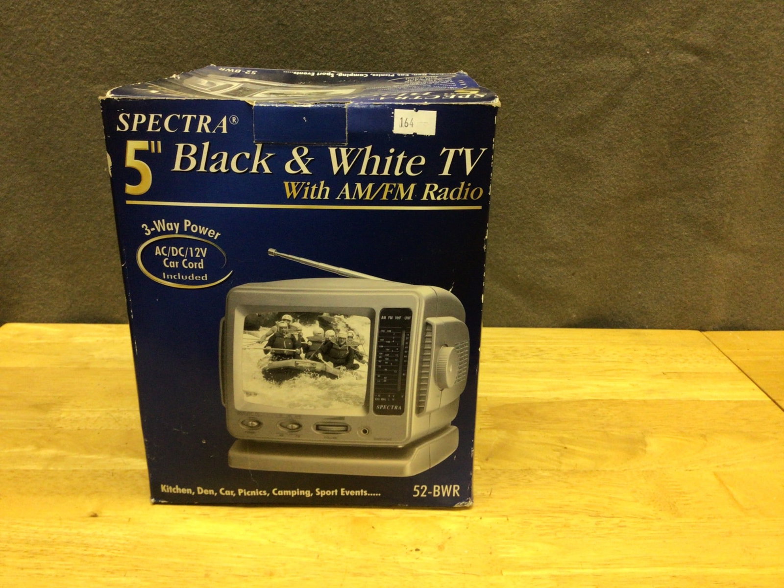 Spectra 5-Inch Black & White TV With AM/FM Radio Model 52-BWR: Spectra 5-inch Black & White TV with AM/FM radio, model 52-BWR. Features 3-way power options (AC, DC/12V, car cord included), ideal for desks, camping, and portable entertainment. Comes in original