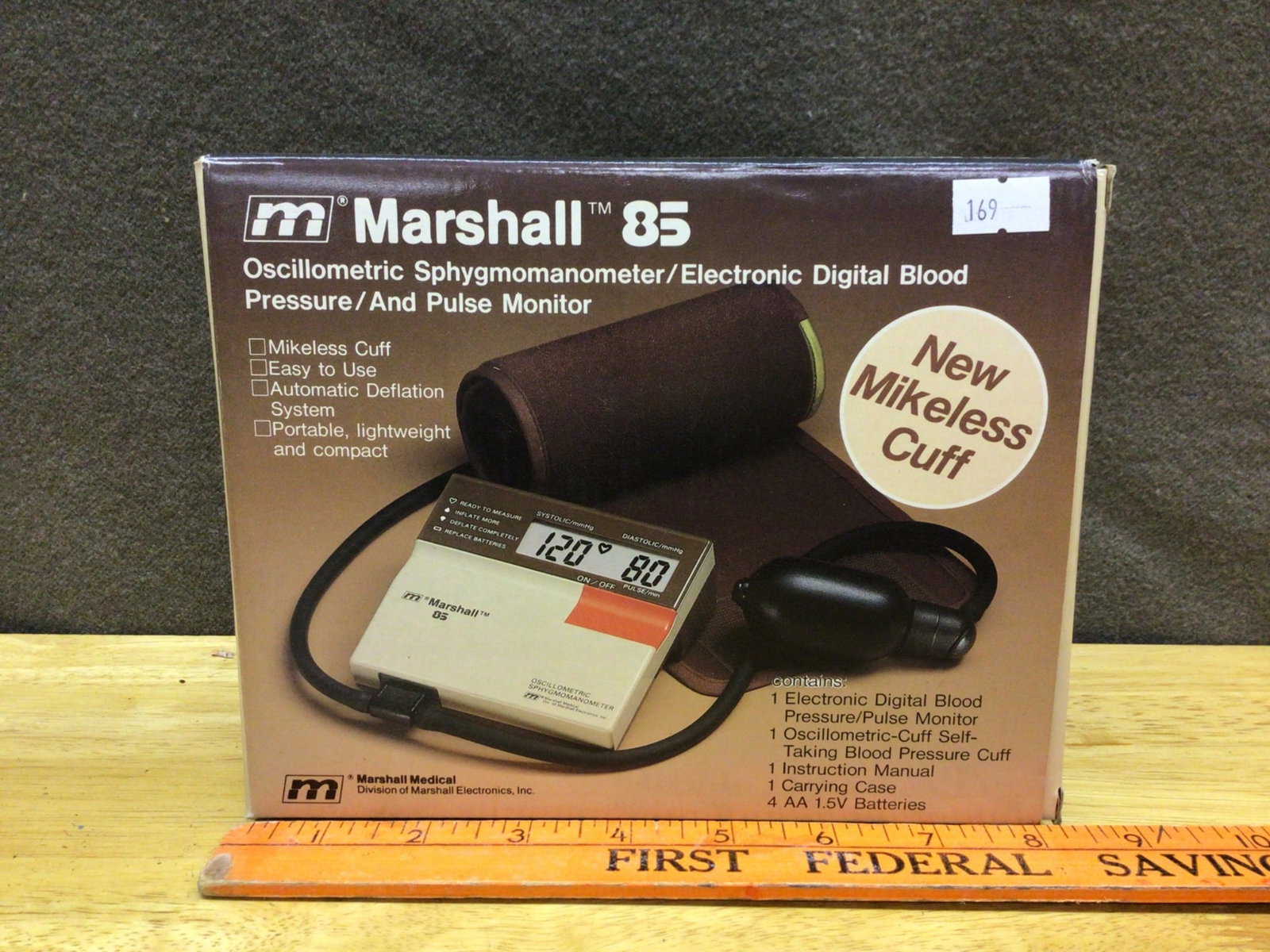 Marshall 85 Oscillometric Sphygmomanometer/Electronic Blood Pressure Monitor - New: Marshall 85 Oscillometric Sphygmomanometer and Electronic Digital Blood Pressure And Pulse Monitor. Includes new MikeLess cuff. Features automatic inflation system, LCD display for pressure and pulse