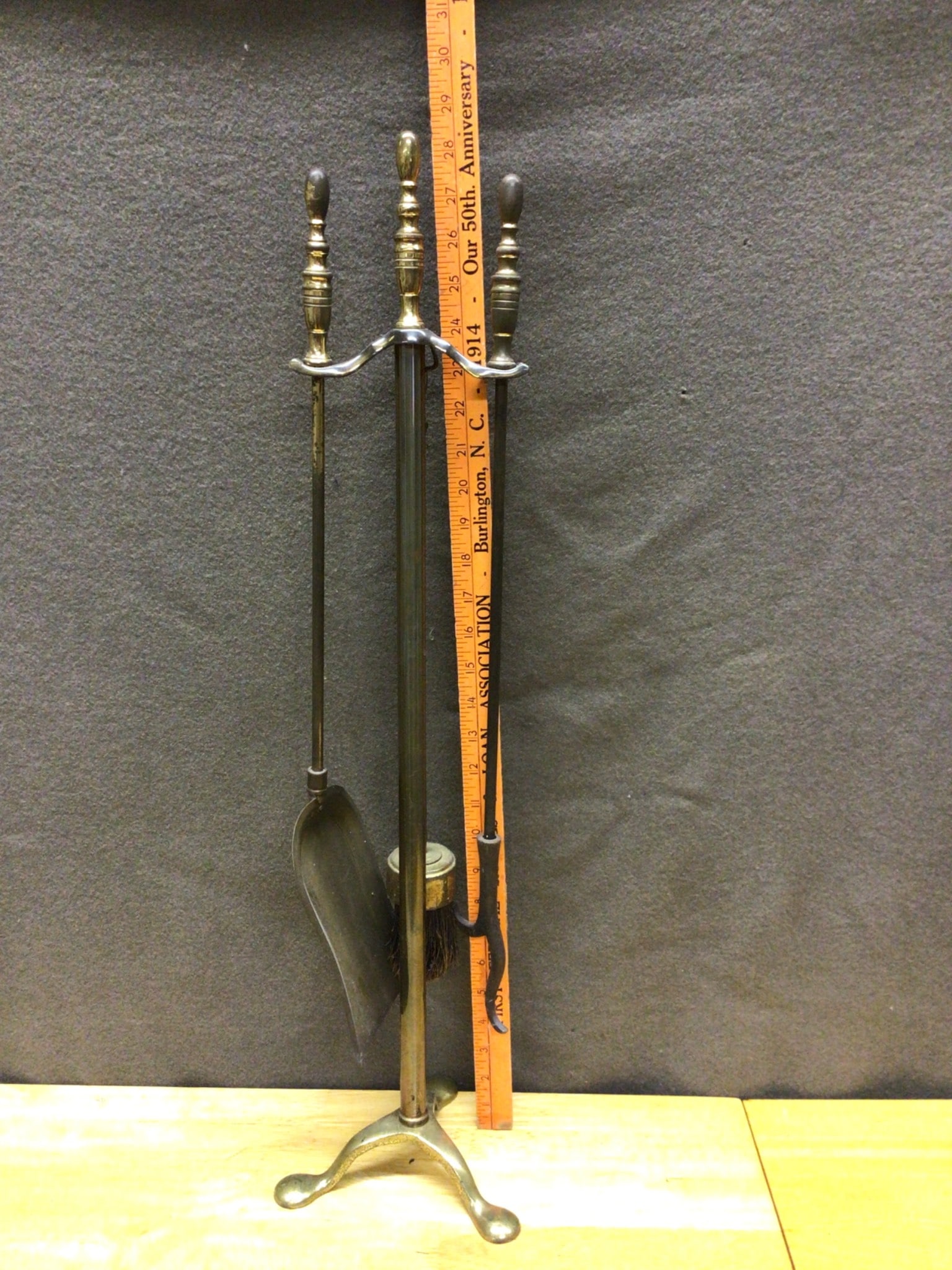 Solid Brass Fireplace Tool Set With Stand and Three Tools (1 of 3)