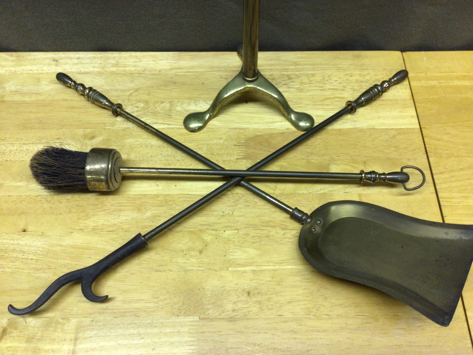 Solid Brass Fireplace Tool Set With Stand and Three Tools - 2