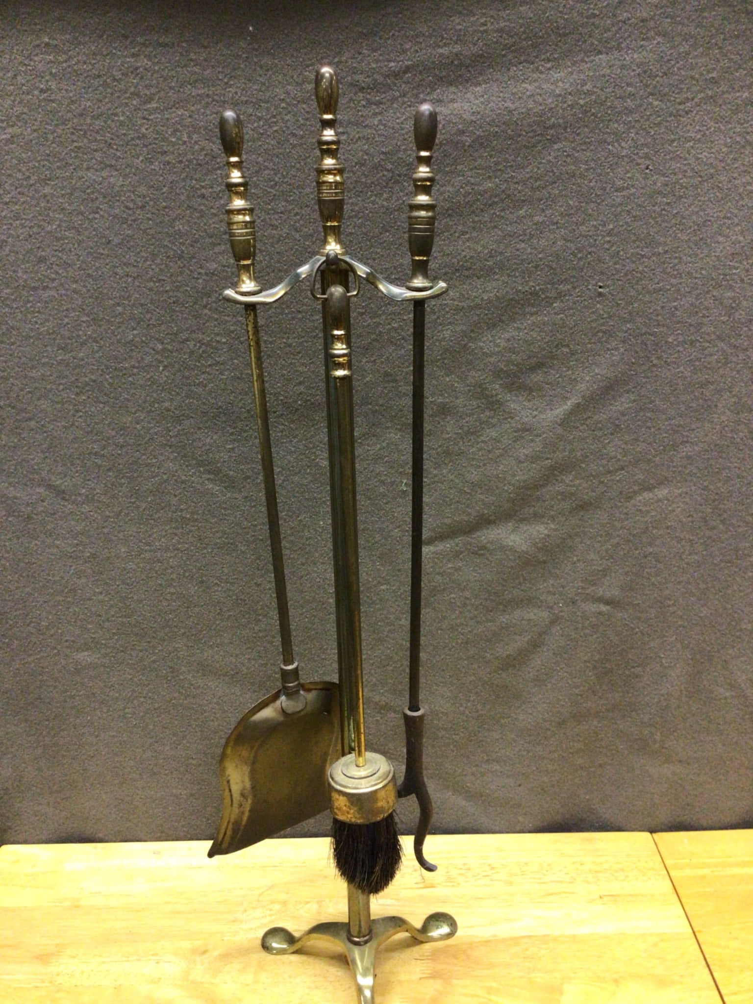 Solid Brass Fireplace Tool Set With Stand and Three Tools - 3