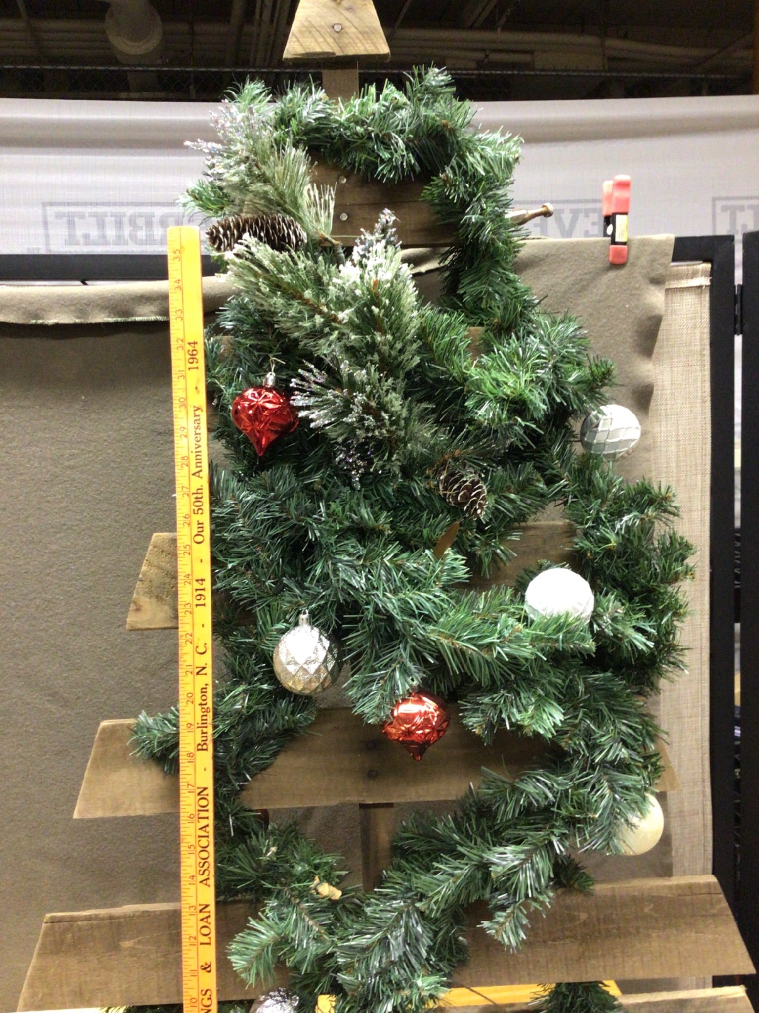 Wooden Christmas Tree With Faux Greenery and Decorative Ornaments - 3