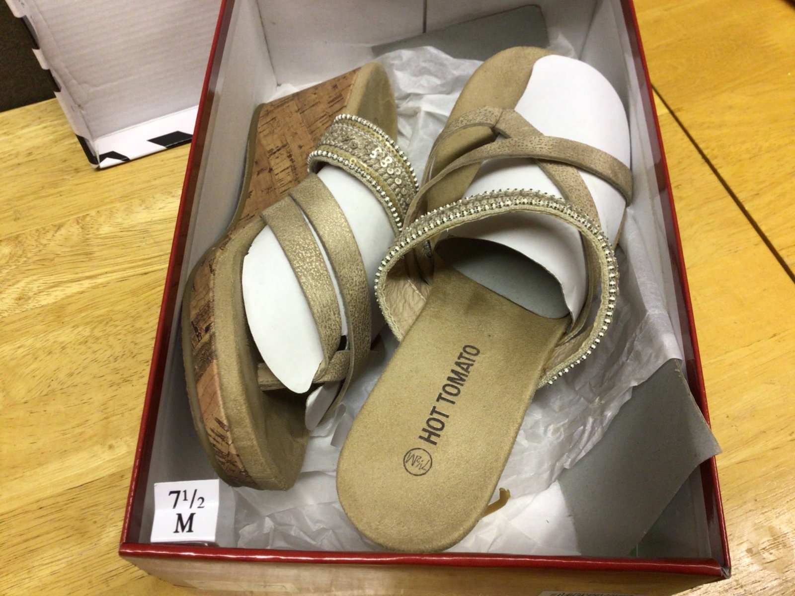 Women's Size 7 1/2 M Hot Tomato Wedge Sandals with Rhinestone Straps - 2