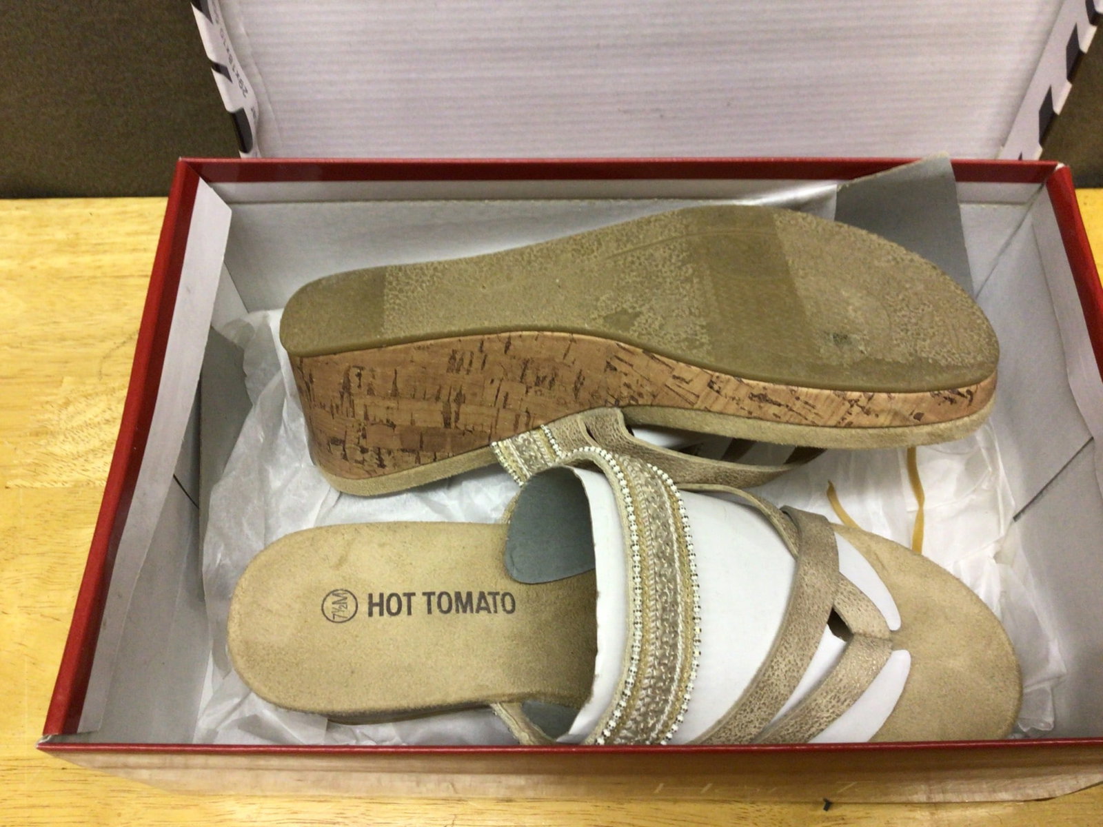 Women's Size 7 1/2 M Hot Tomato Wedge Sandals with Rhinestone Straps - 3