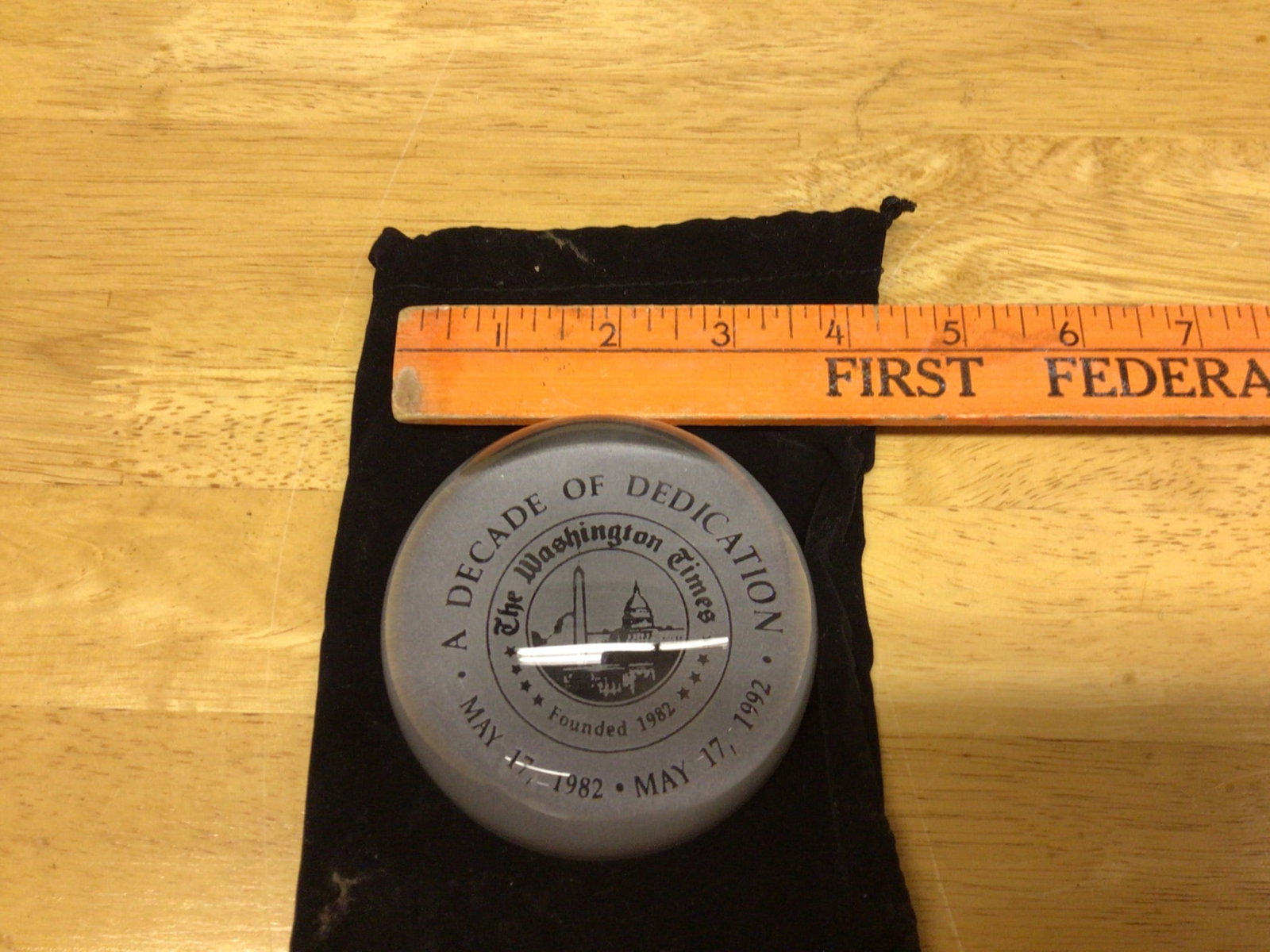 The Washington Times Commemorative Paperweight: A Decade of Dedication (1982-1992) - 2