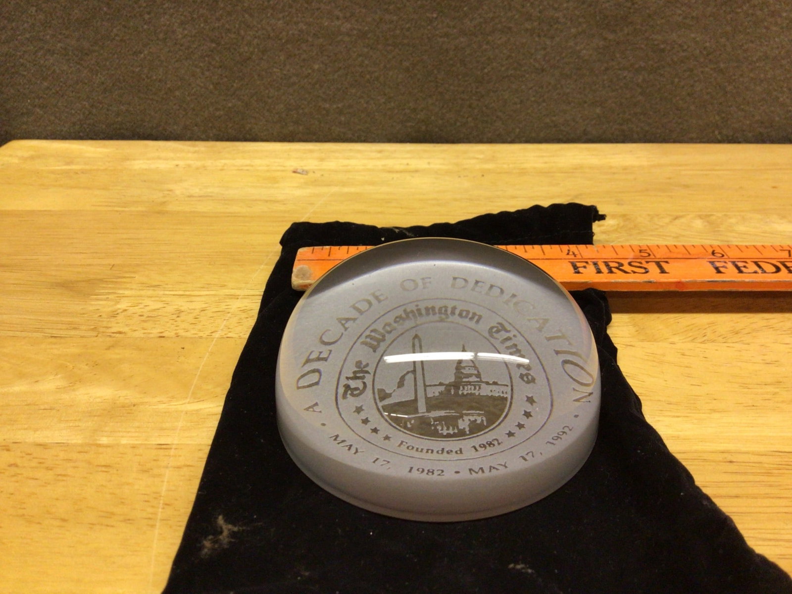 The Washington Times Commemorative Paperweight: A Decade of Dedication (1982-1992) - 3