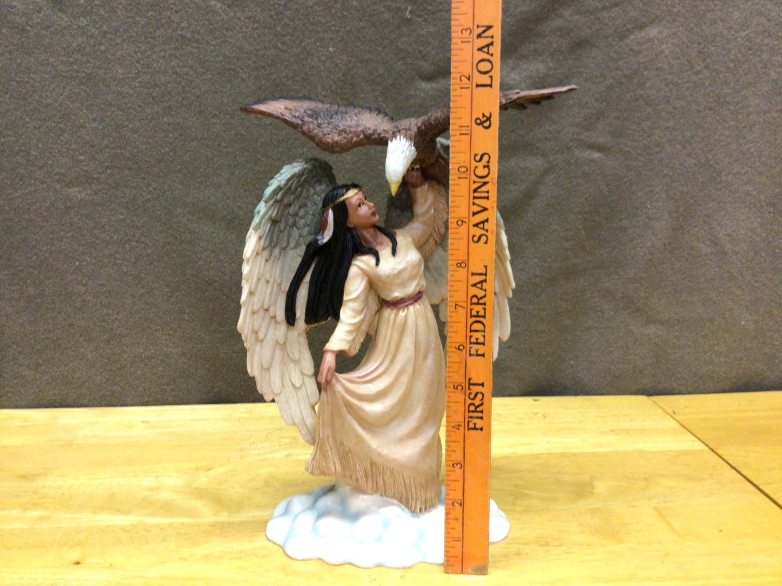 Figurine Depicting Angelic Woman with Eagle on Cloud Base - 3