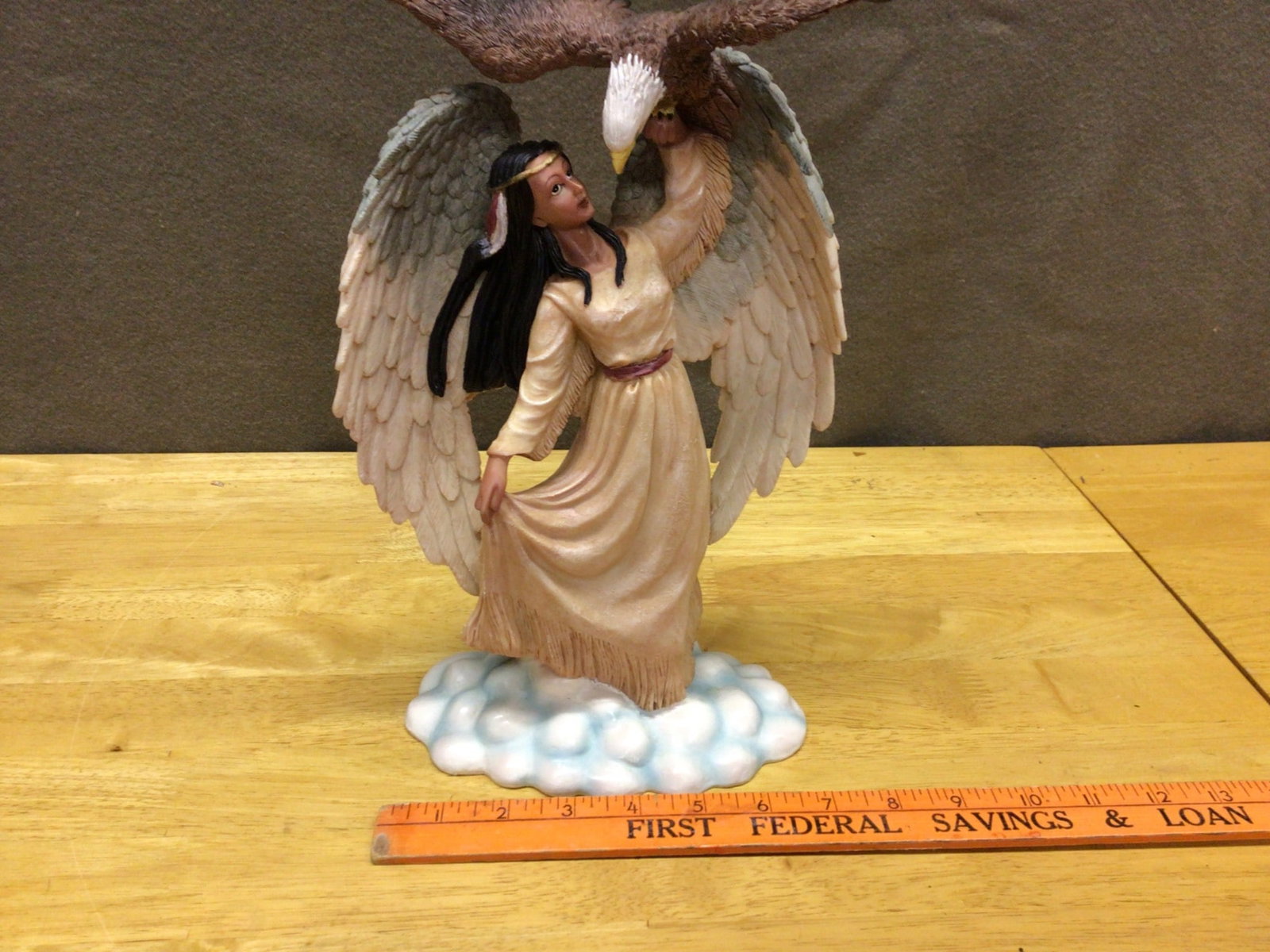 Figurine Depicting Angelic Woman with Eagle on Cloud Base - 4
