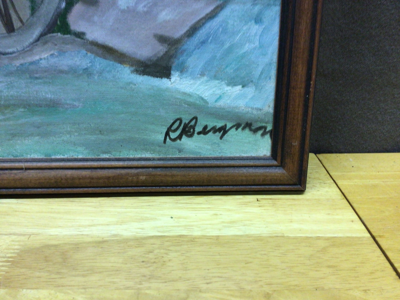 Original Landscape Painting of Mill and Water Wheel by R. Benjamin - 2