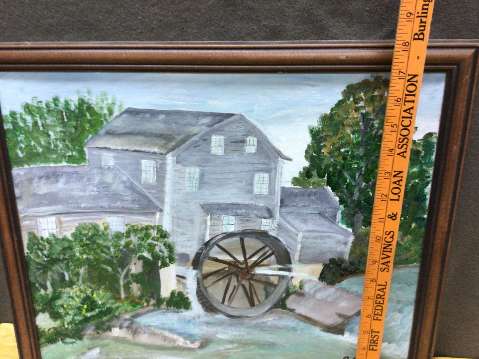 Original Landscape Painting of Mill and Water Wheel by R. Benjamin - 4