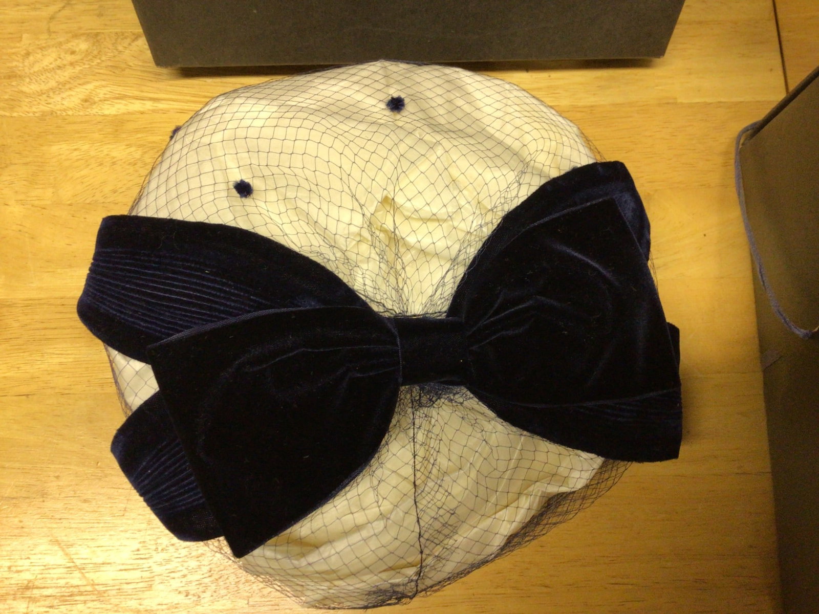 Thalhimers Hat with Box and Receipt, Featuring Velvet Bow and Netting - 2