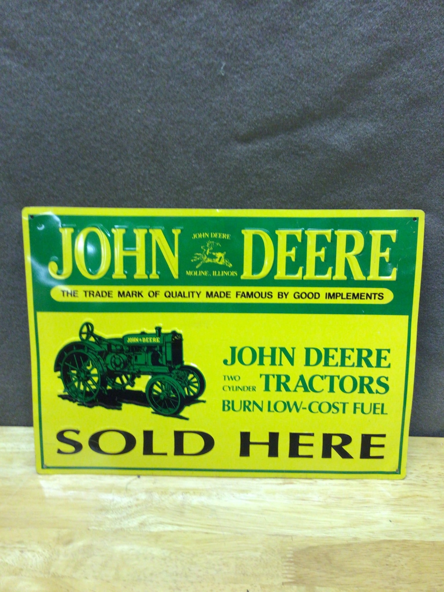 John Deere 'Sold Here' Metal Advertising Sign, Not Double Sided (1 of 4)