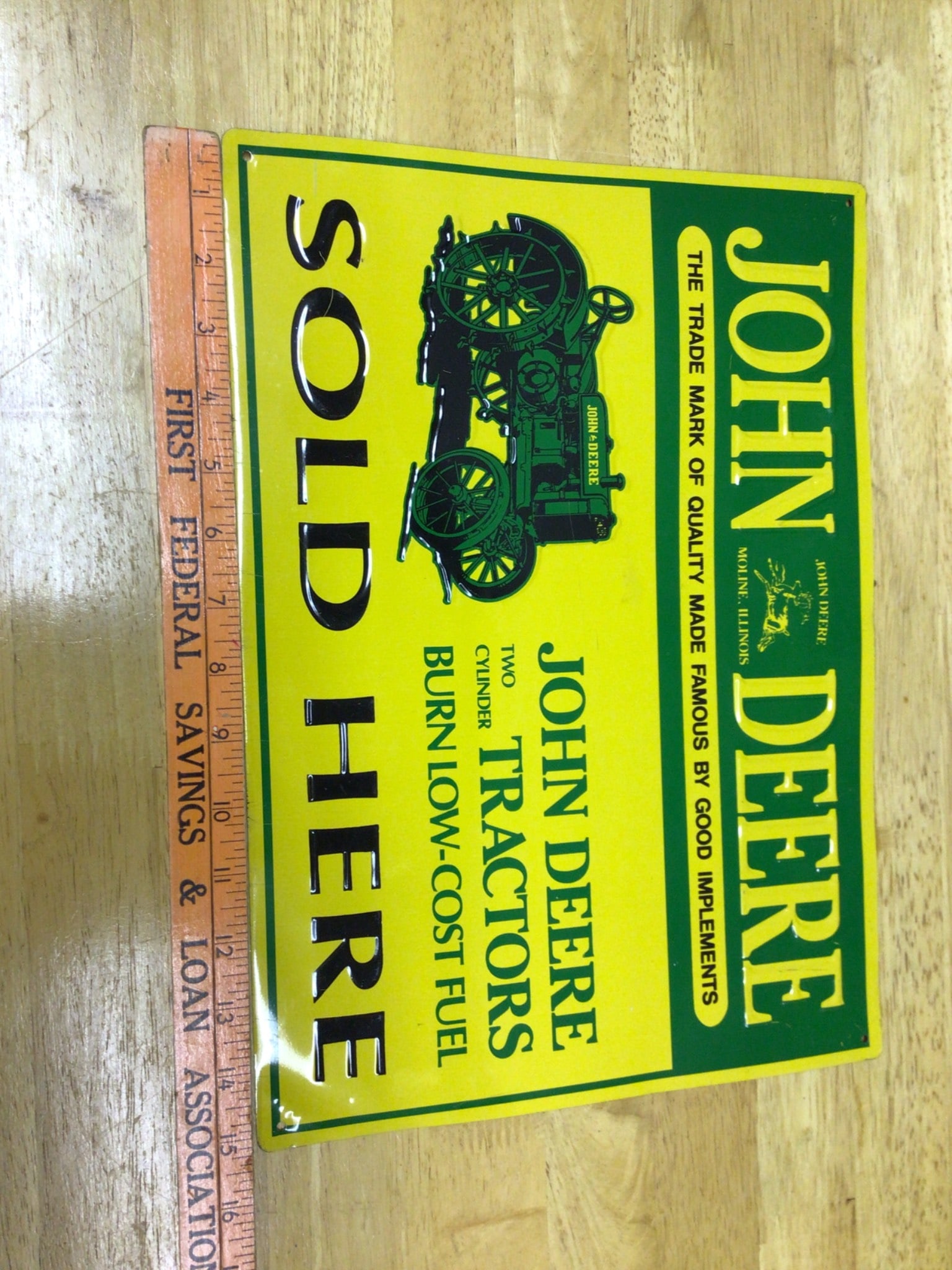 John Deere 'Sold Here' Metal Advertising Sign, Not Double Sided - 3