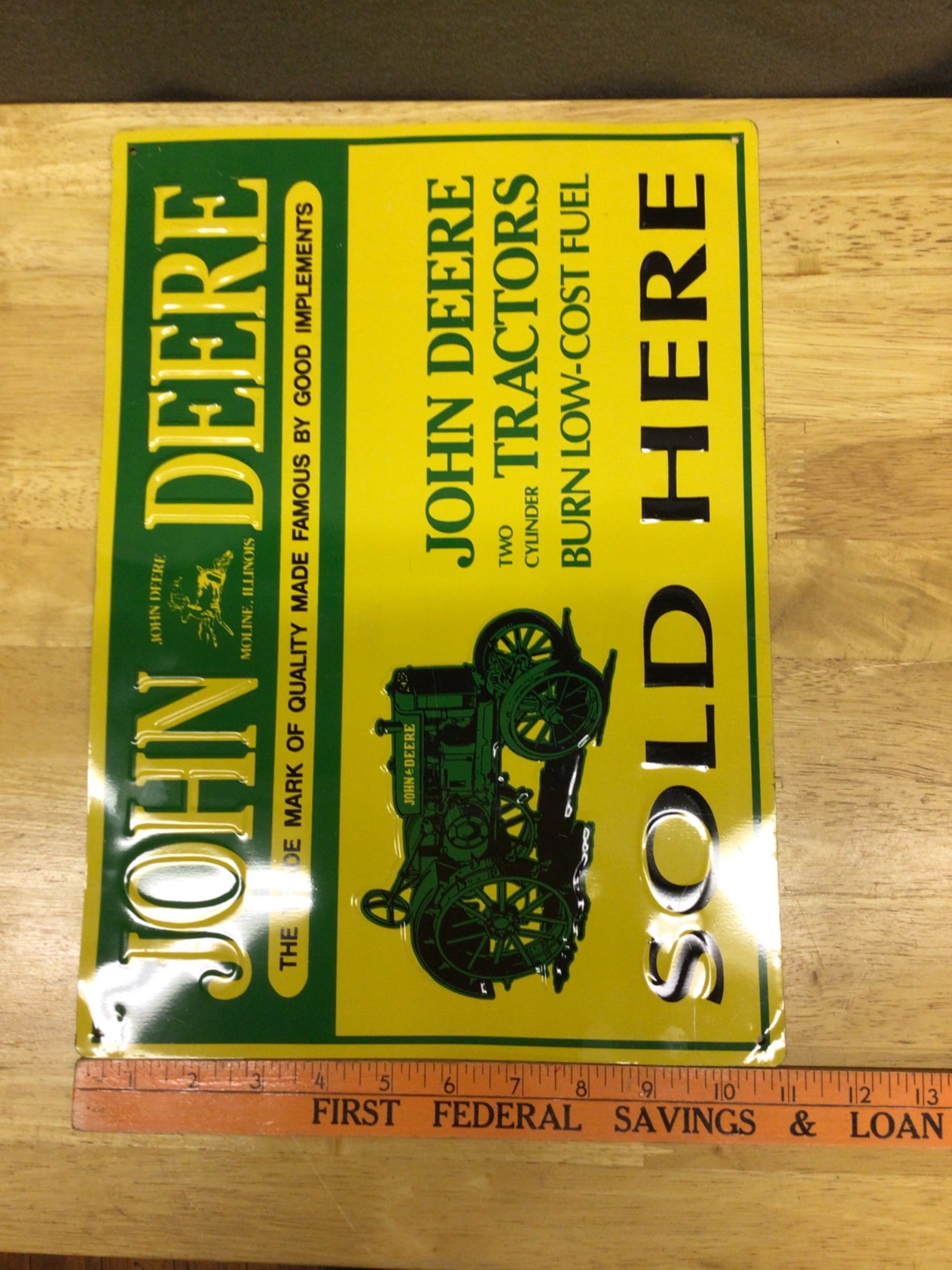 John Deere 'Sold Here' Metal Advertising Sign, Not Double Sided - 4