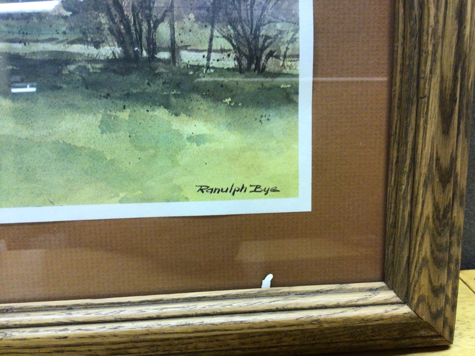 Signed Randolph Bye Framed Watercolor Print in Oak Frame - 2