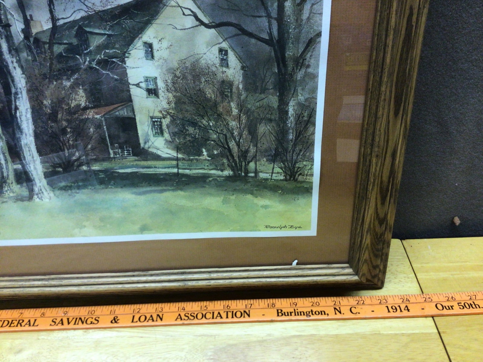 Signed Randolph Bye Framed Watercolor Print in Oak Frame - 3