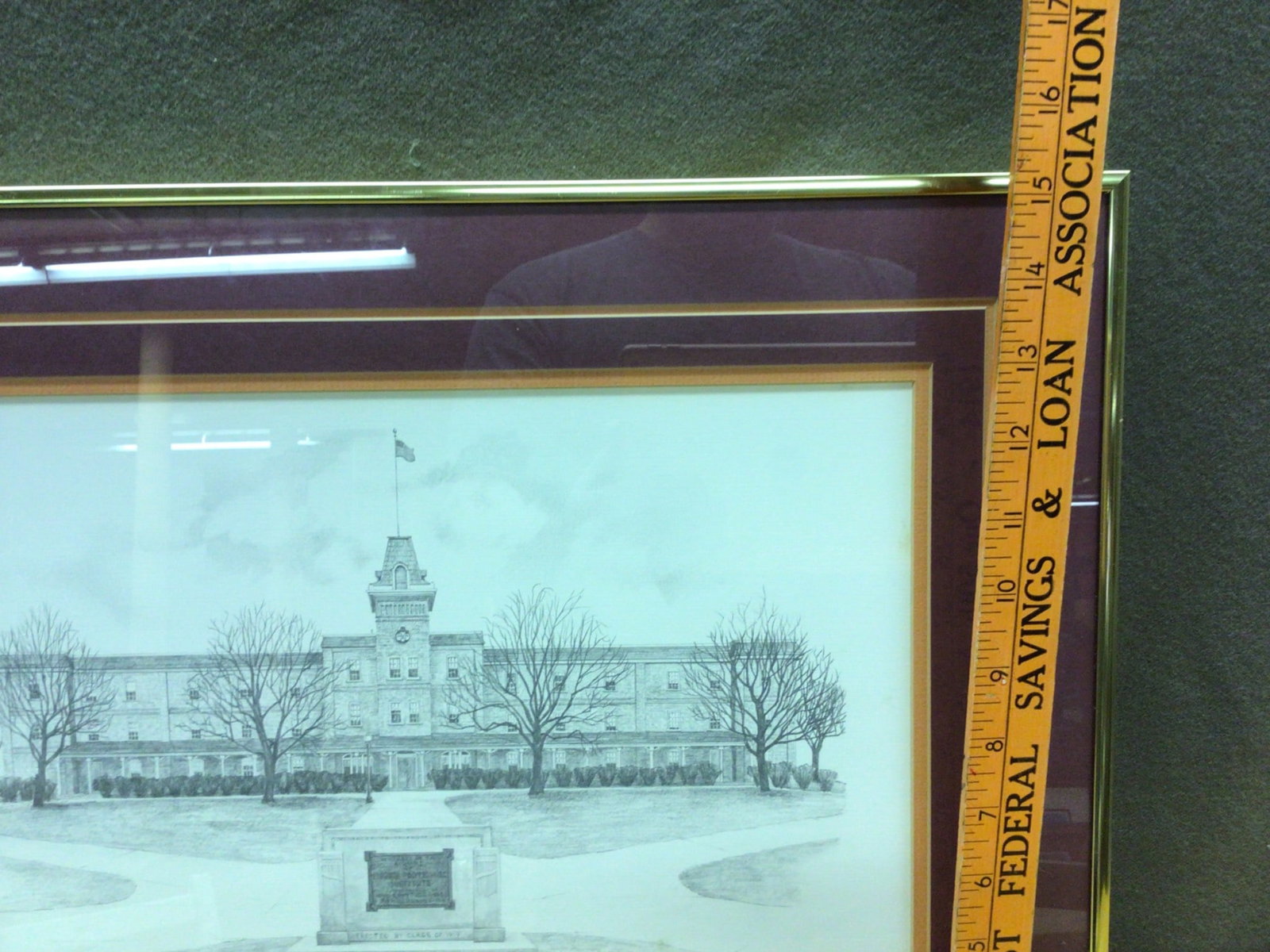 Framed Drawing of Lane Hall (Old Barracks No. 1) by Edith Schlemmer Thorn - 5